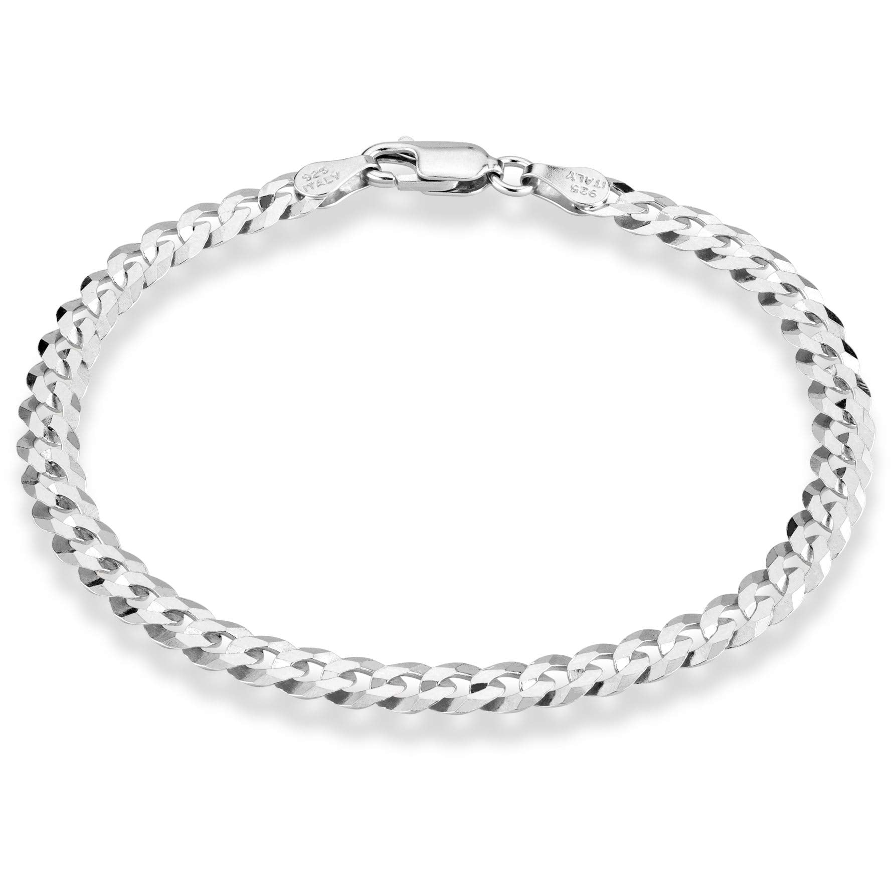 Miabella 925 Sterling Silver Italian 5mm Solid Diamond-Cut Cuban Link Curb Chain Bracelet for Men Women, Made in Italy (Length 7
