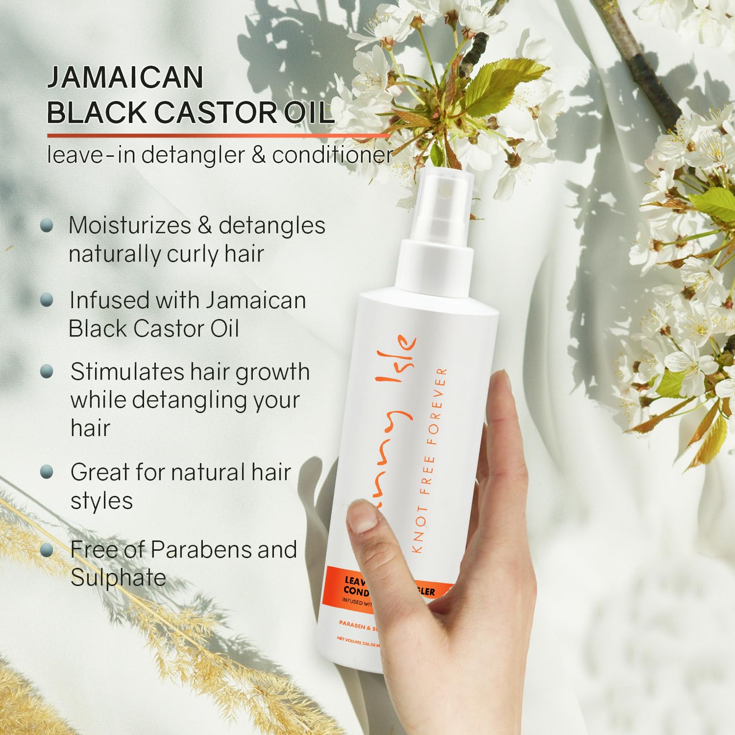 Sunny Isle Jamaican Black Castor Oil Knot Free Forever Leave-In Detangler & Conditioner 8oz | Moisturizes & Stimulates Hair Grow