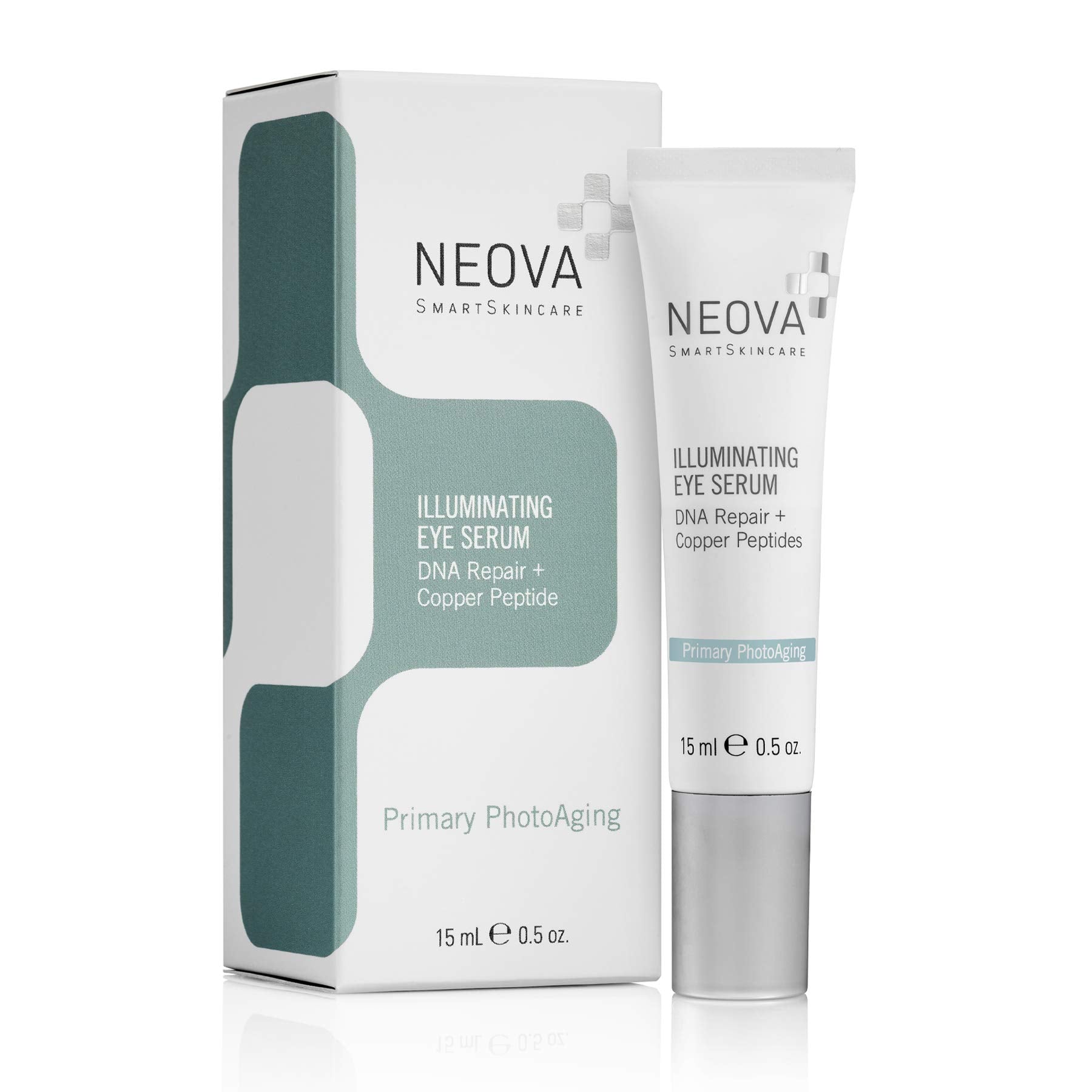 NEOVA SmartSkincare Illuminating Eye Serum with DNA Repair Enzymes and Copper Peptide provides an instant wrinkle-masking effect
