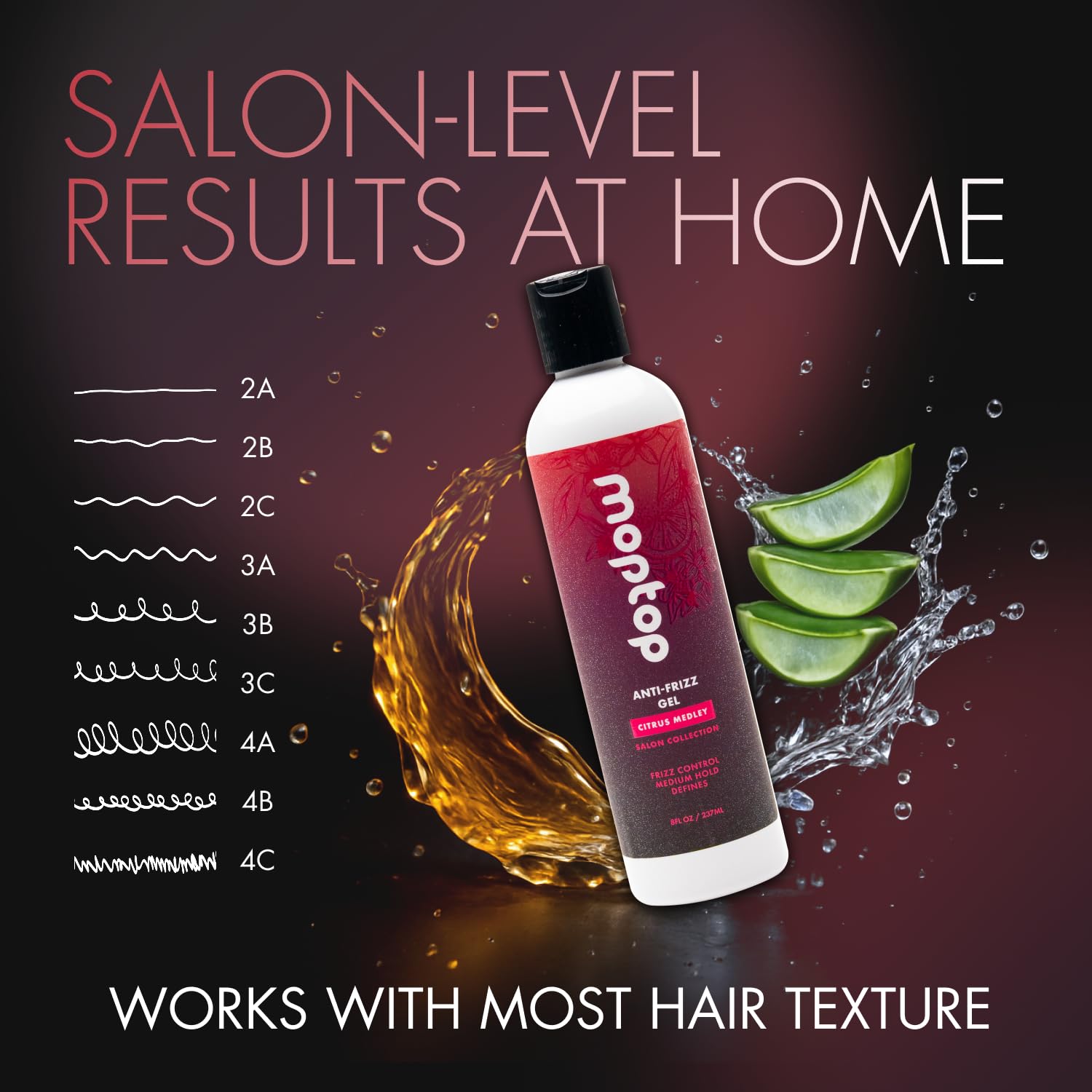 MopTop Salon Anti Frizz Hair Gel - Salon Quality Curl Defining Gel to Enhance Wavy, Curly and Kinky-Coily Hair, Medium Hold, For