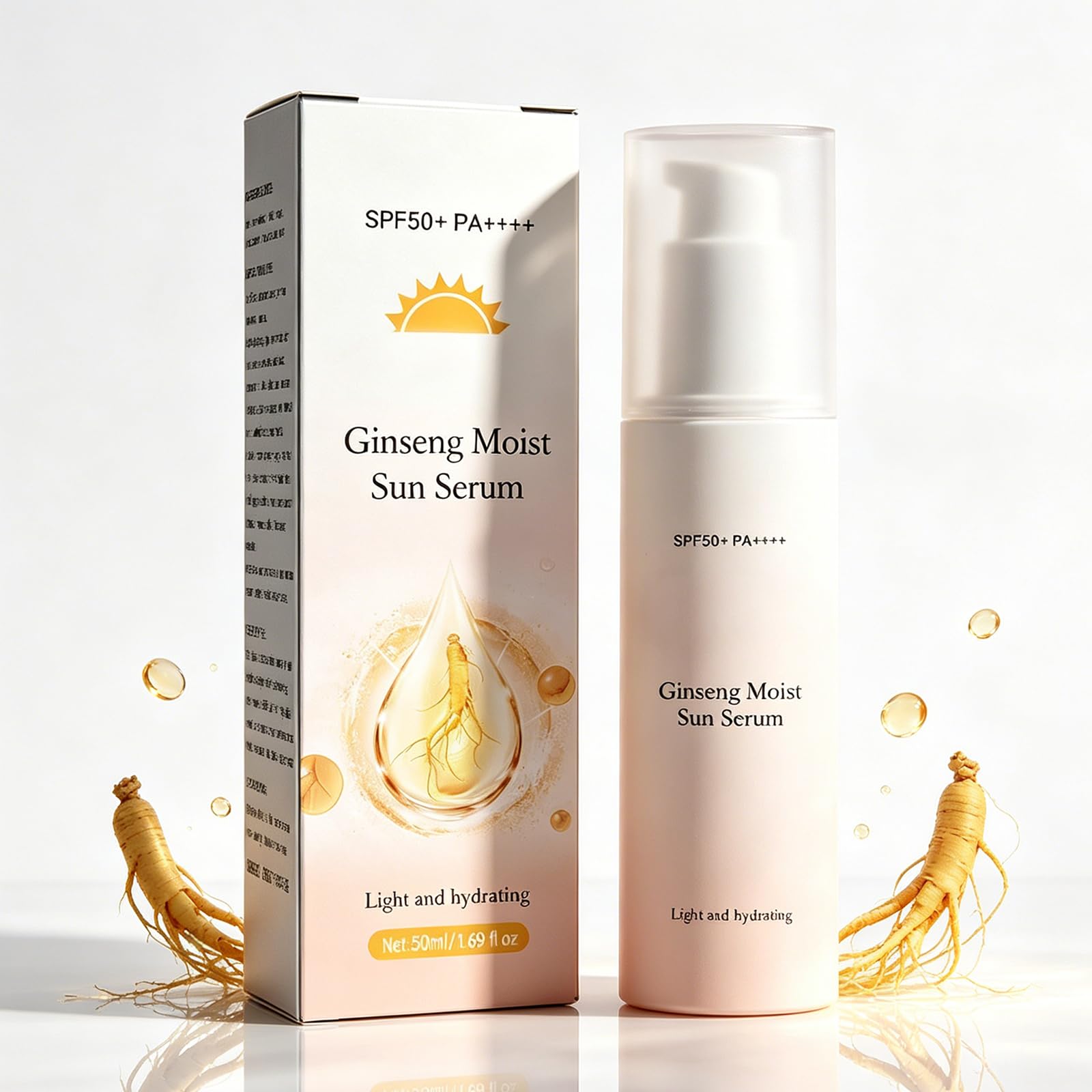 Clear Face Sunscreen SPF 50 - Ginseng Moist Sun Serum Facial Sunscreen with No White Cast, Lightweight & Non-Greasy Formula for 