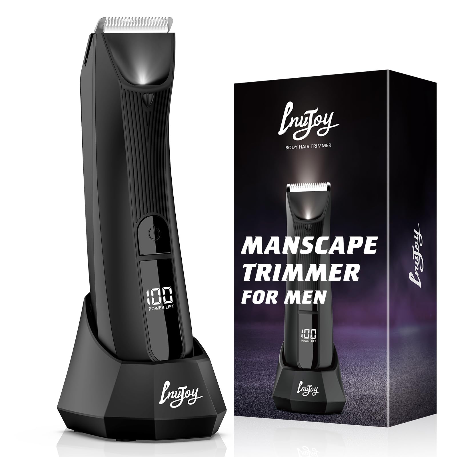 Invjoy Manscape, Body & Pubic Hair Trimmer For Men W/Light - No Nick, No Cut, Ball Trimmer Men - No Razor Burn Groin, Body Groom