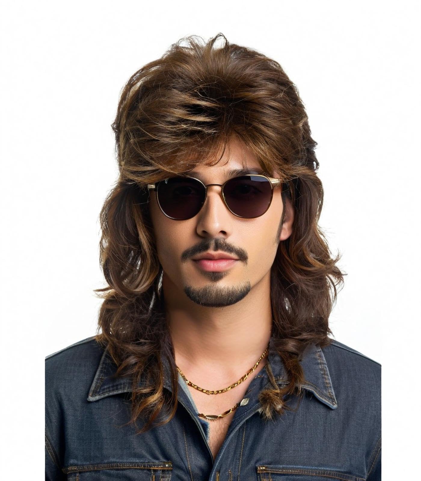Kavsni Mullet Wigs for Men Joe Dirt Emo Wig 80s Costumes Fancy Party Accessory Cosplay Wig Halloween Man x (Mdeium Brown)