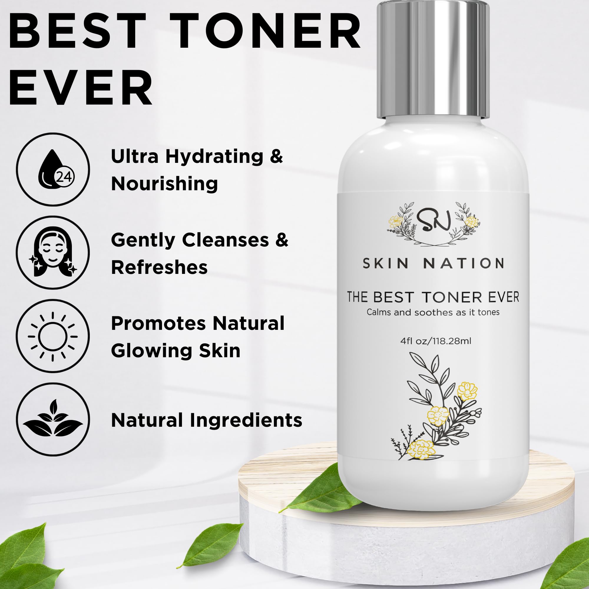 Refreshing Toner For Face With Rose Water And Organic Aloe For True Moisturization, Gentle Pore Cleaner & Pore Minimizer For Fac