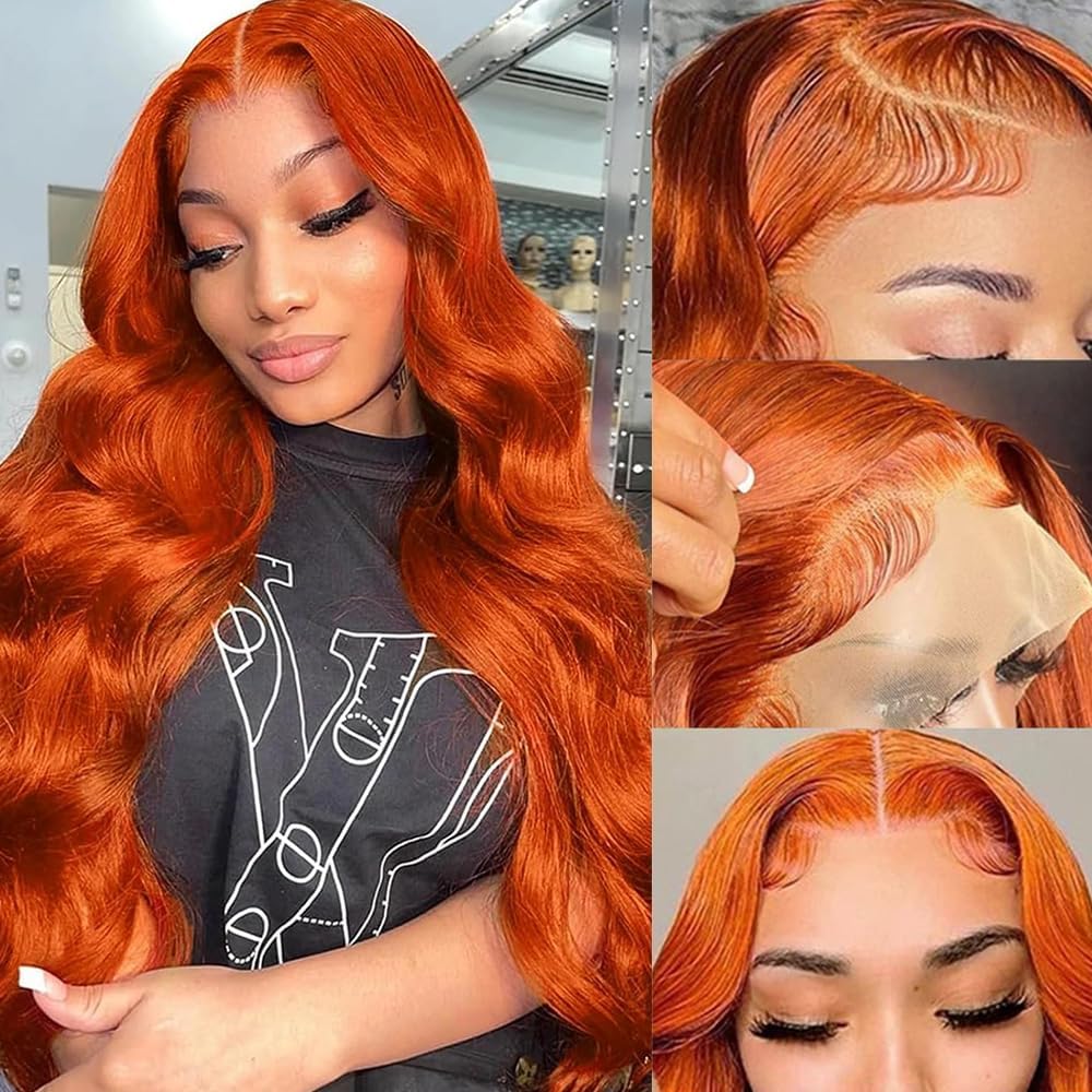 Long 32 Inch #350 Ginger Orange Lace Front Wigs Human Hair Body Wave 13x4 Ginger Lace Front Wig Human Hair HD Lace Frontal Wig W