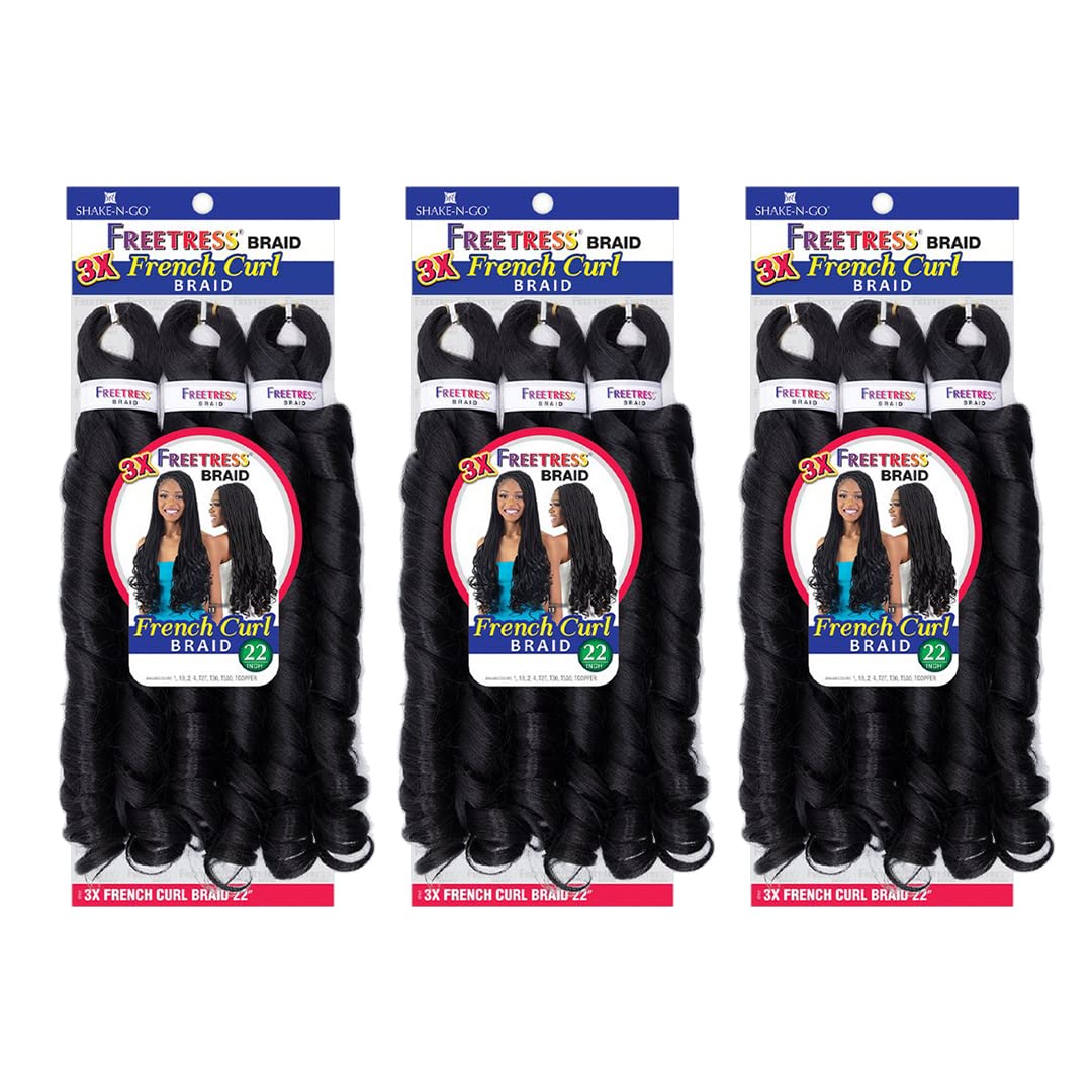FREETRESS BRAIDS 3X French Curl Braid 22'' - Synthetic Hair, 3 Pack, Color 2
