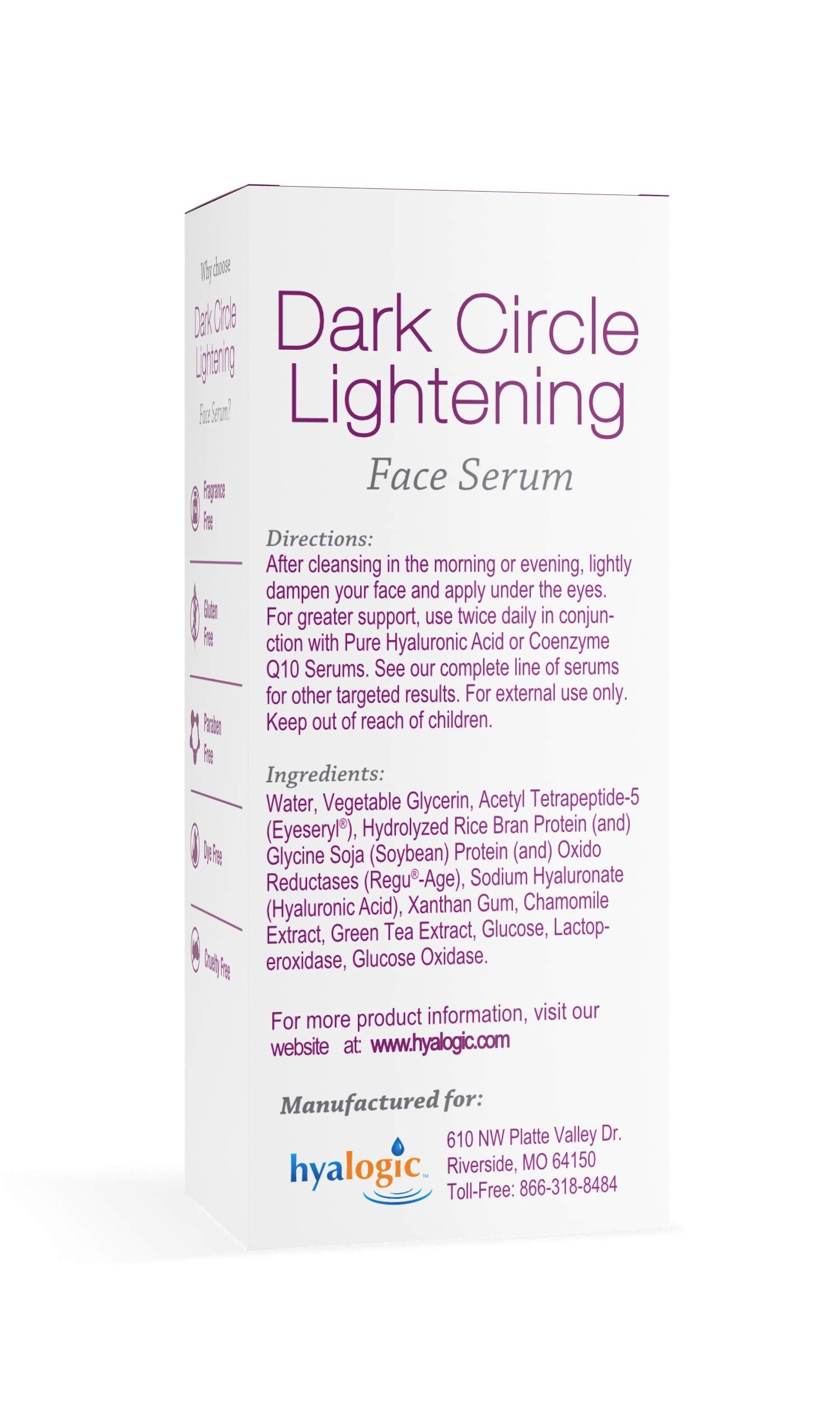 Hyalogic Dark Circle Lightening Face Serum - Treat Under Eye Dark Circles w/Hyaluronic Acid, Eveseryl & Regu-Age - Soothe, Nouri