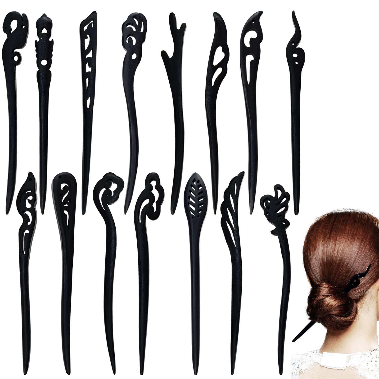 15 PCS Hair Sticks Chopsticks Chinese Pins for Women's Long Hair - Handmade Chignon Maker, Retro Sandalwood Barrettes & Accessor