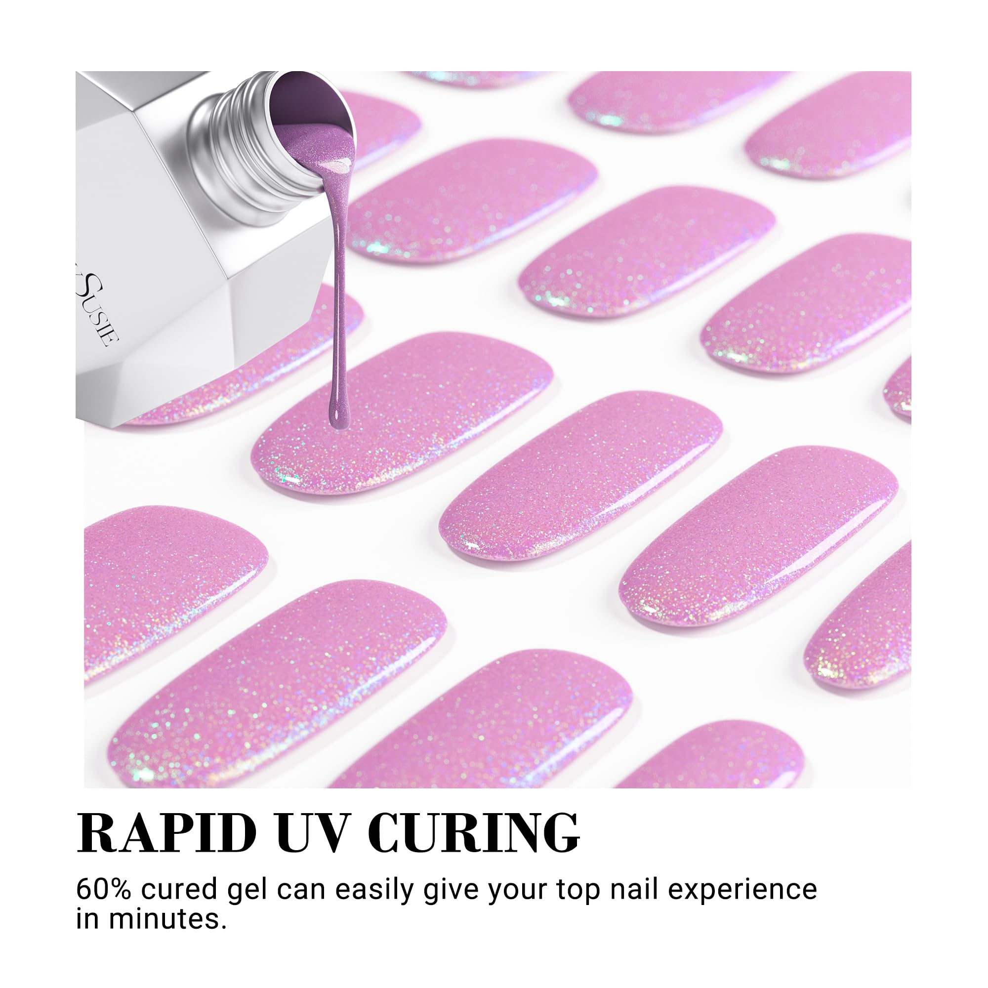 Melodysusie Semi Cured Gel Nail Strips (Purple Glitter)- Works With Any Nail Lamps, Salon-Quality, Long Lasting, Easy To Apply &