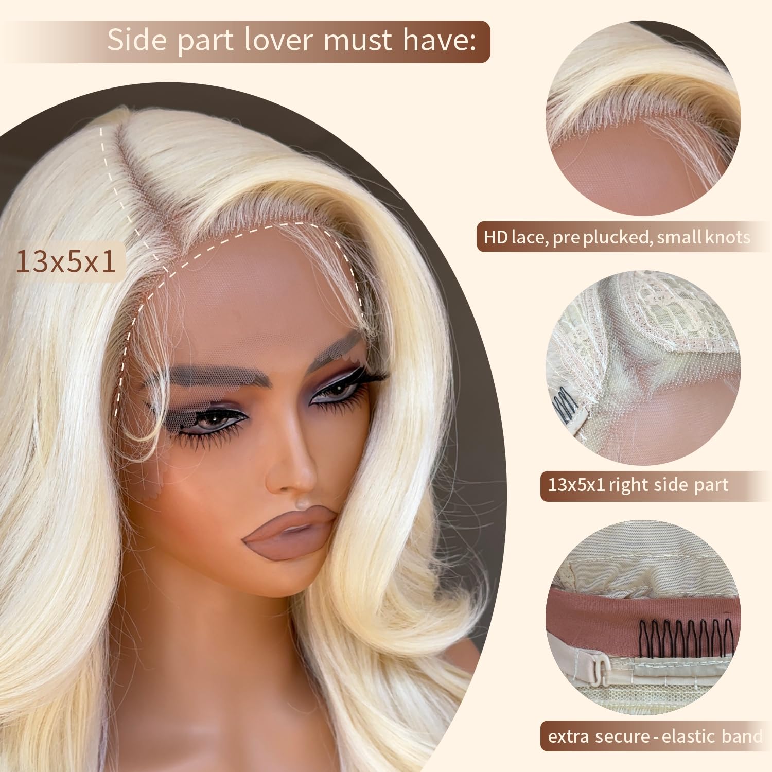 BrownBomb Blonde Lace Front Wig Real Hair Luster Pre Toned Blonde Wig, 613 Lace Front Wig Pre Plucked, Glueless 13X5X1 Synthetic
