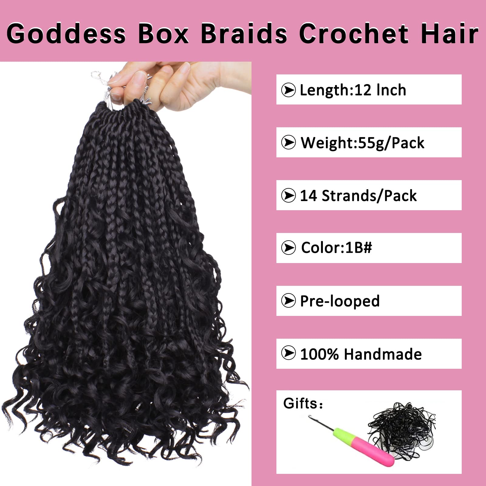 Cookoo 12 Inch Boho Box Braids Crochet Hair For Black Women 8 Pack Synthetic Pre Looped Bohemian Goddess Box Braids Crochet Hair