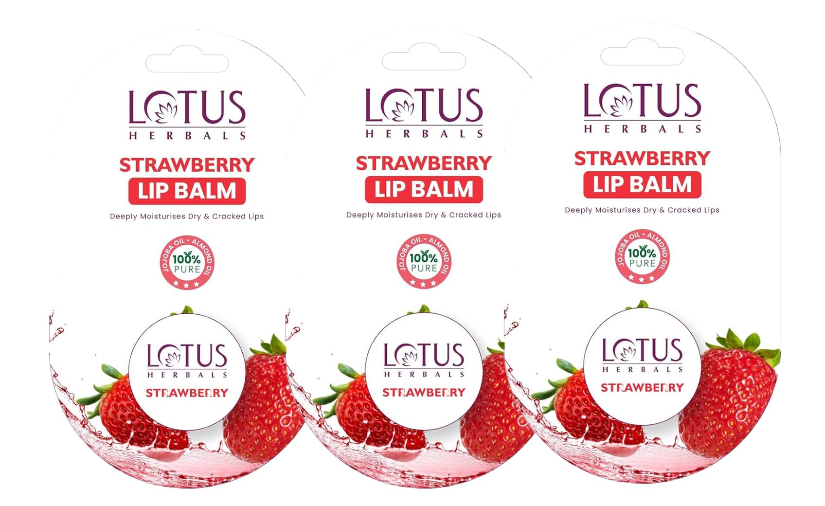 Lotus Herbals Lip Balm  Strawberry | For Dry & Cracked Lips | 5G (Pack Of 3)