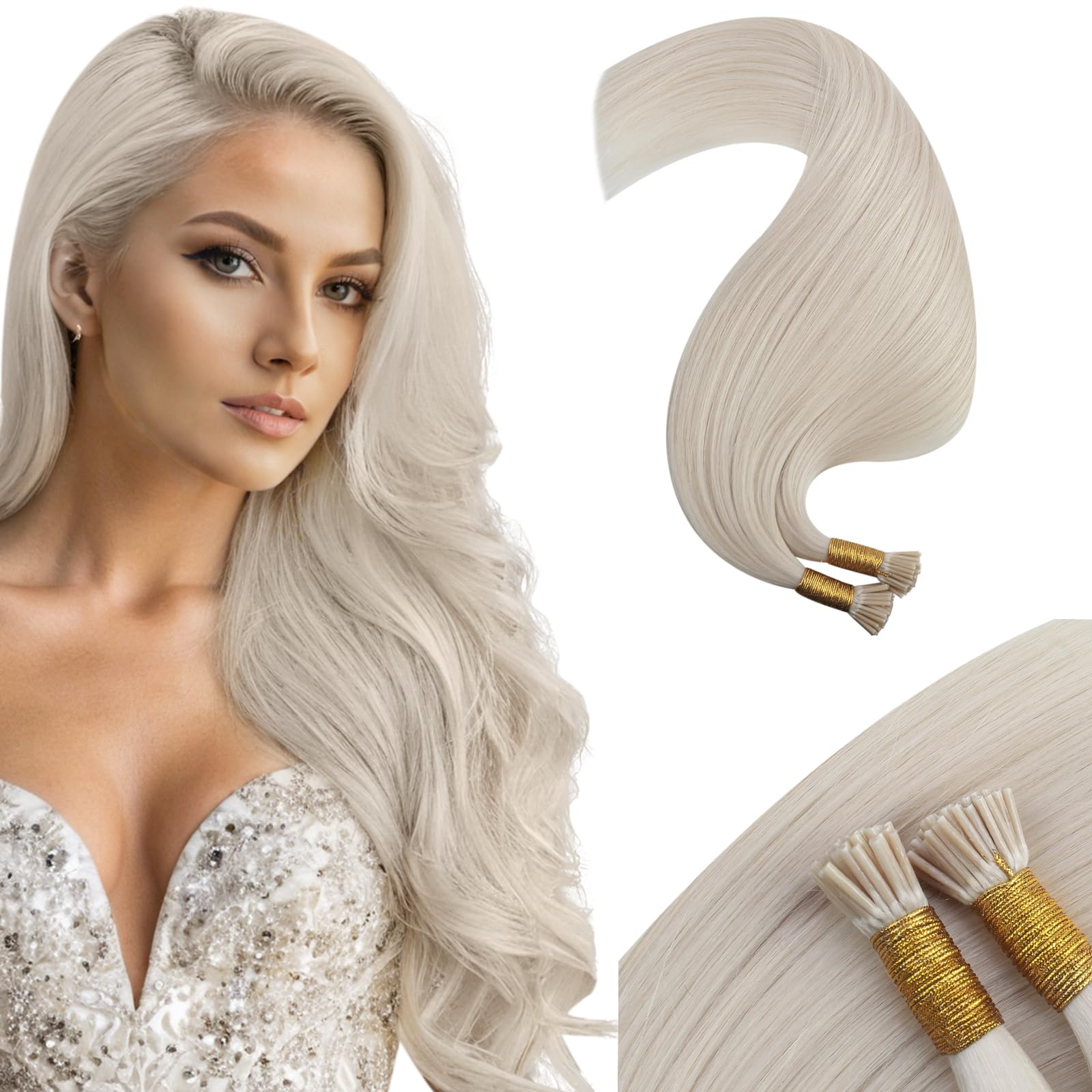 Moresoo I Tip Extensions Human Hair Blonde I Tips Hair Extensions Human Hair White Blonde Straight Itip Remy Hair Extensions Blo