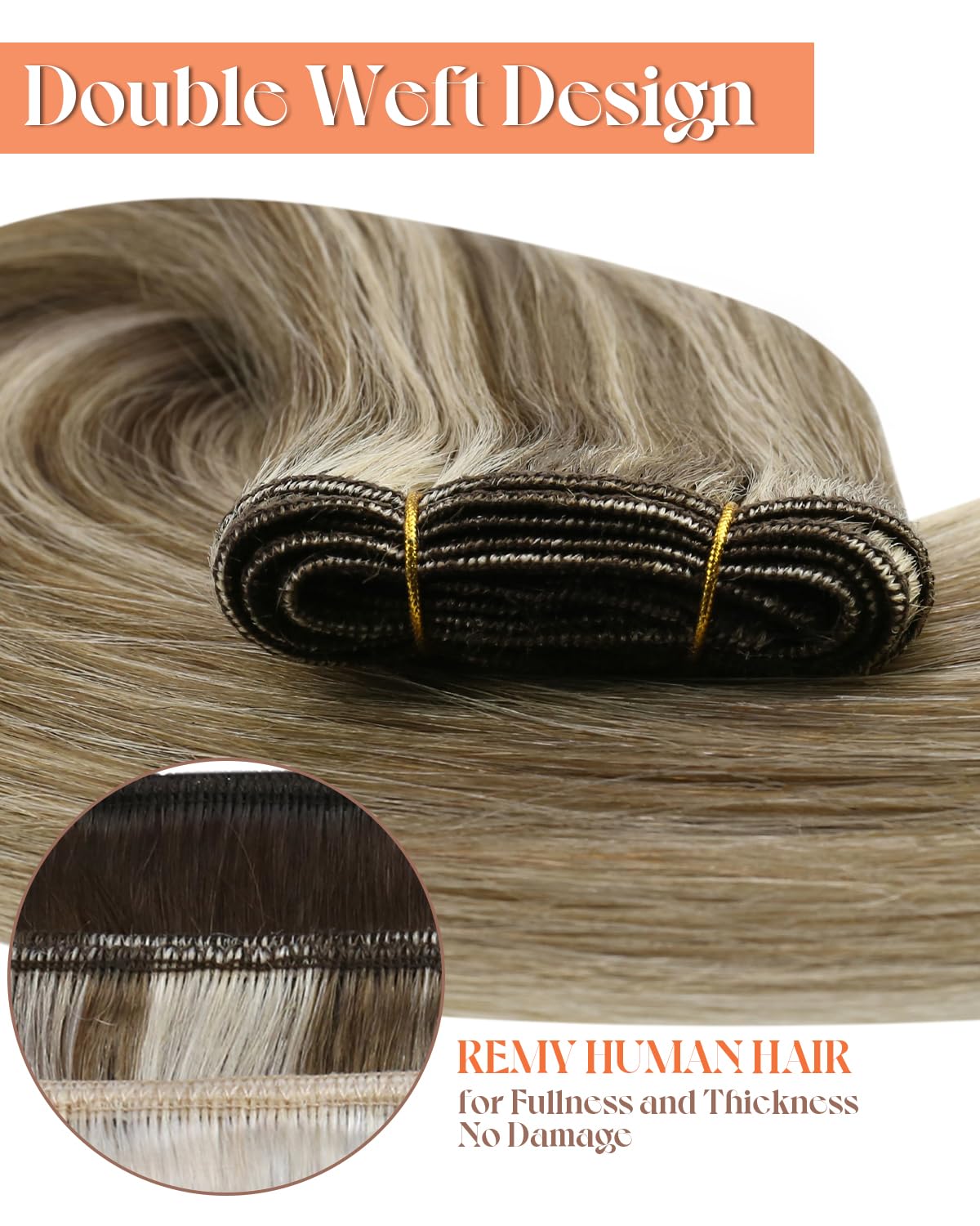 Sunny Hair Sew in Hair Extensions Real Human Hair Highlights Human Hair Weft Extensions Light Brown with Blonde Highlights Sew i