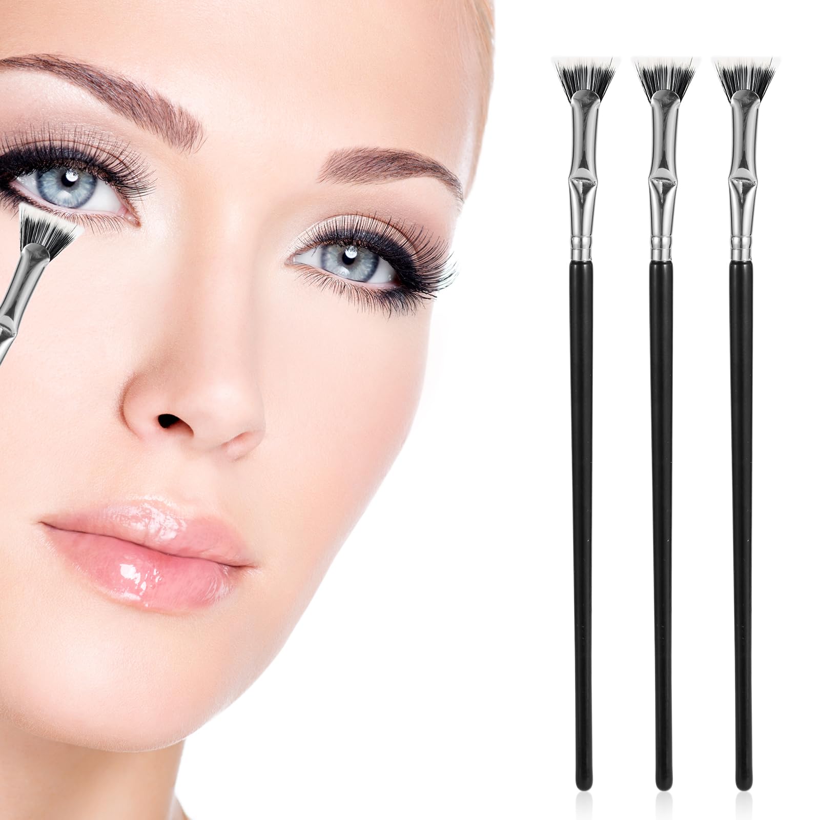3pcs Mascara Fan Brush, Folding Angle Scalloped Lash Brush Eyelash Eyebrow Brush Fan Shaped Eyelash Brush Lash Wand Brushes Eyel