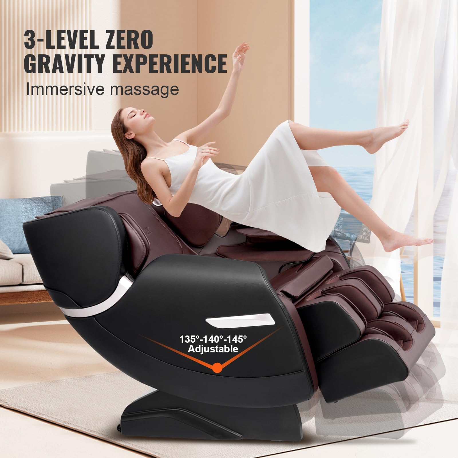 VEVOR Massage Chair - Full Body Zero Gravity Recliner with Multi Auto Modes, 4D Shiatsu, Heating, Bluetooth Speaker, Airbag, Foo
