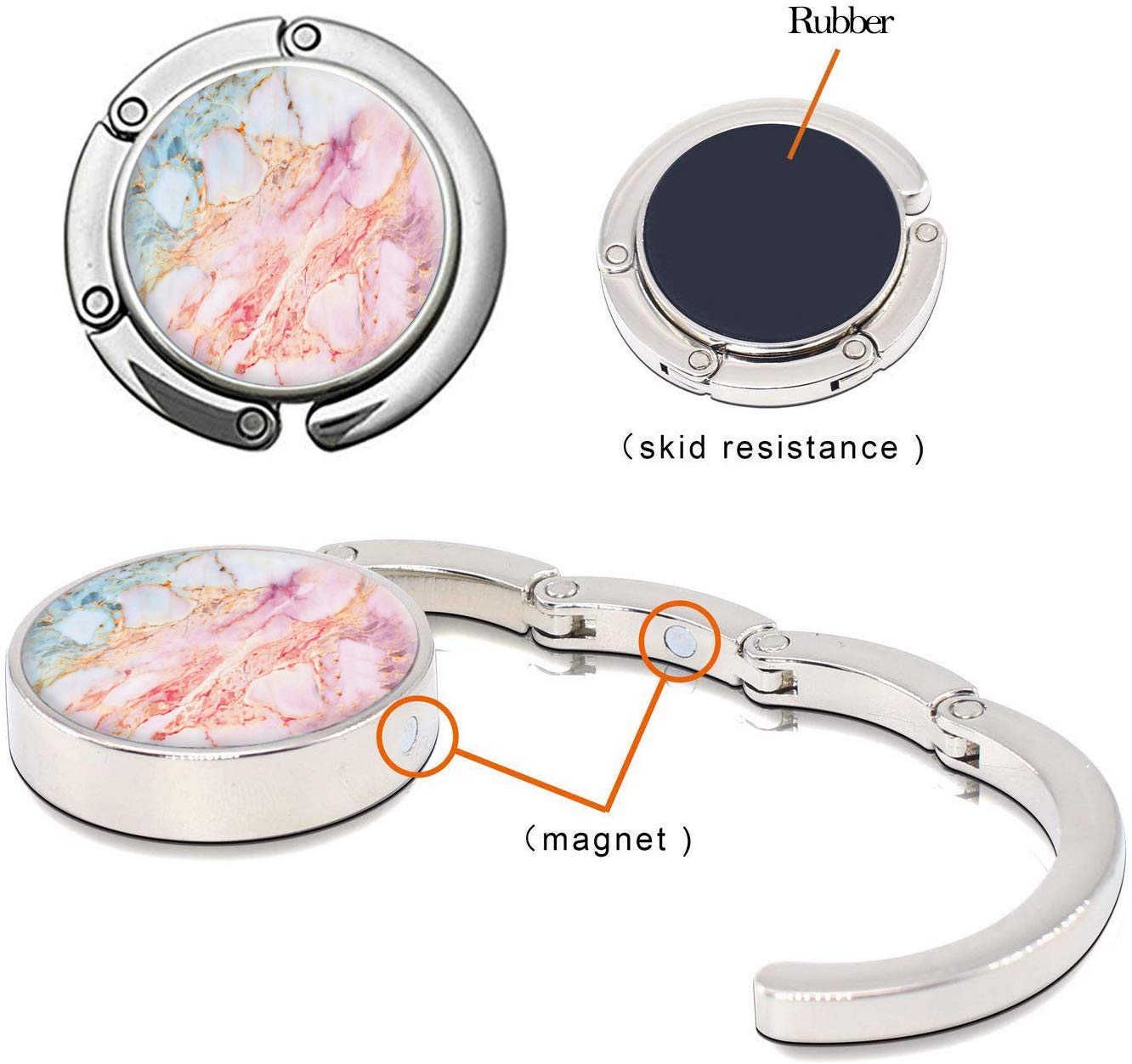Foldable Purse Hook Womens Bag Table Hanger Collection Desk Hooks for Purse (3pack Marble Hook)