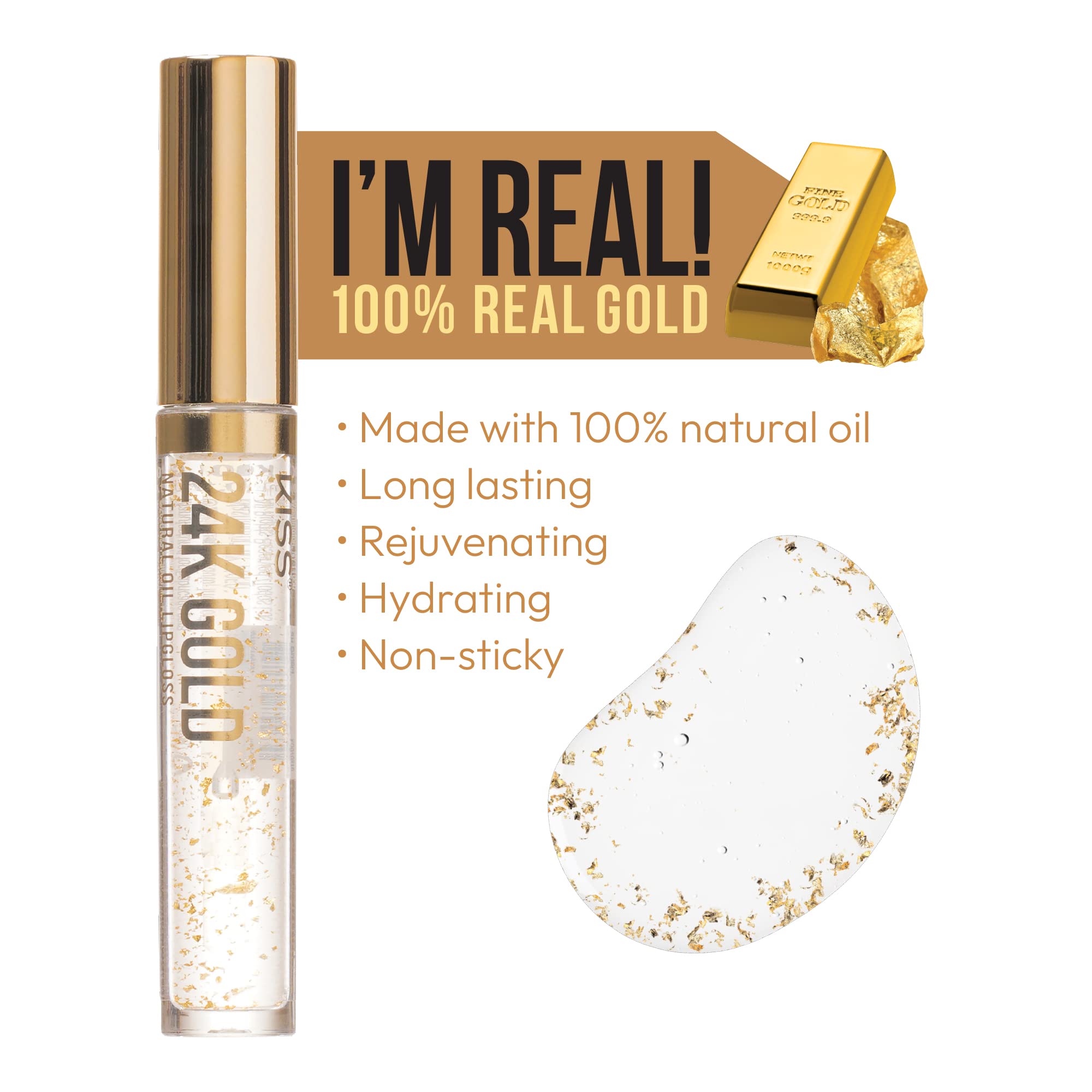 Kiss New York 3 Pack Lip Oil Gloss, Hydrating Non-Sticky Lip Oil, 100% Natural Oil Clear Lip Gloss, Lightweight Lip Moisturizer