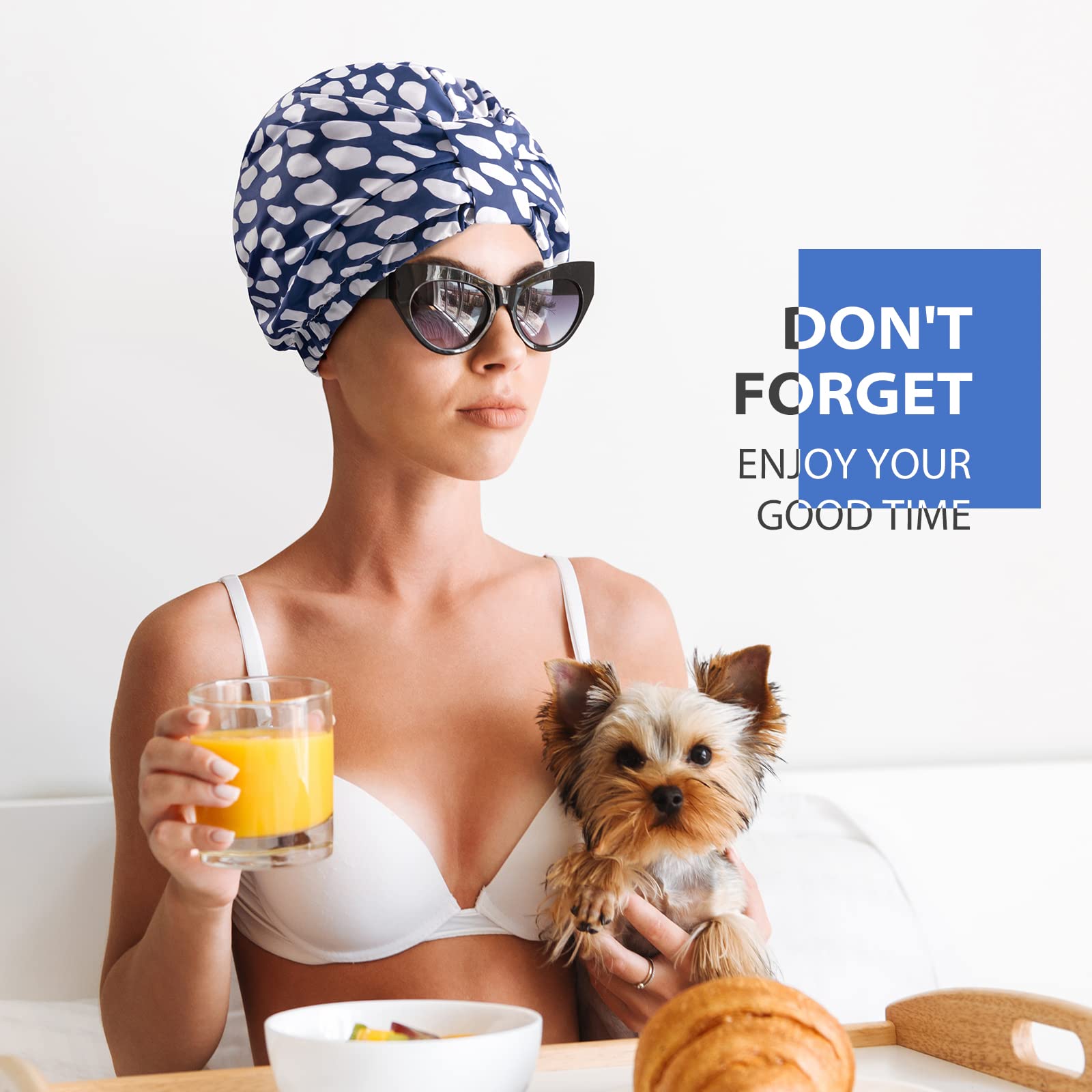 Innelo Luxury Shower Cap, Reusable Upgrade Waterproof Caps For Women, Adjustable Cap Hair With Satin Lined, All Styles Blue