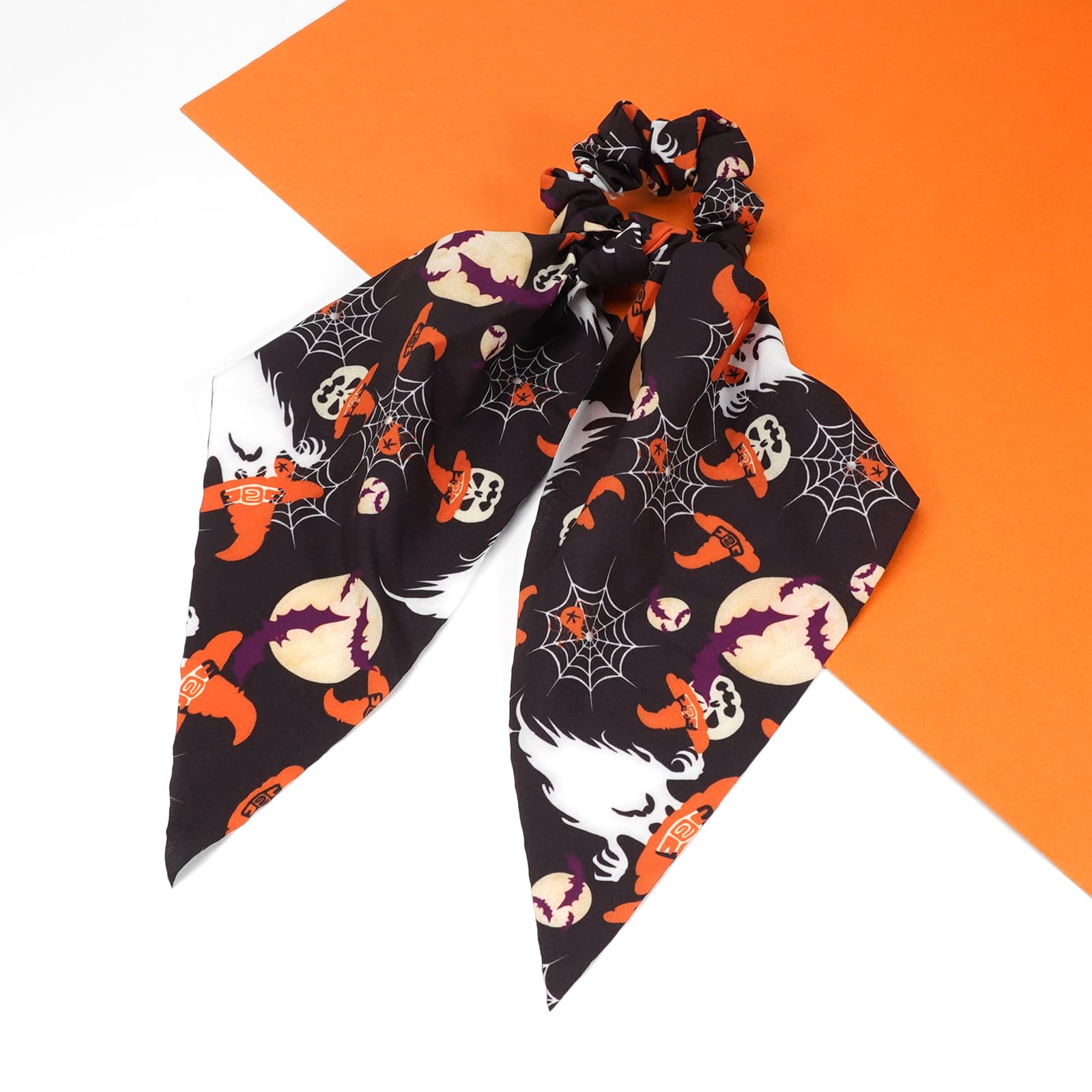 Halloween Hair Ties For Women Girls Spooky Witch Hat Bat Pumpkin Hair Scrunchies Moon Hair Tie Ribbon Hair Bows Halloween Hair A