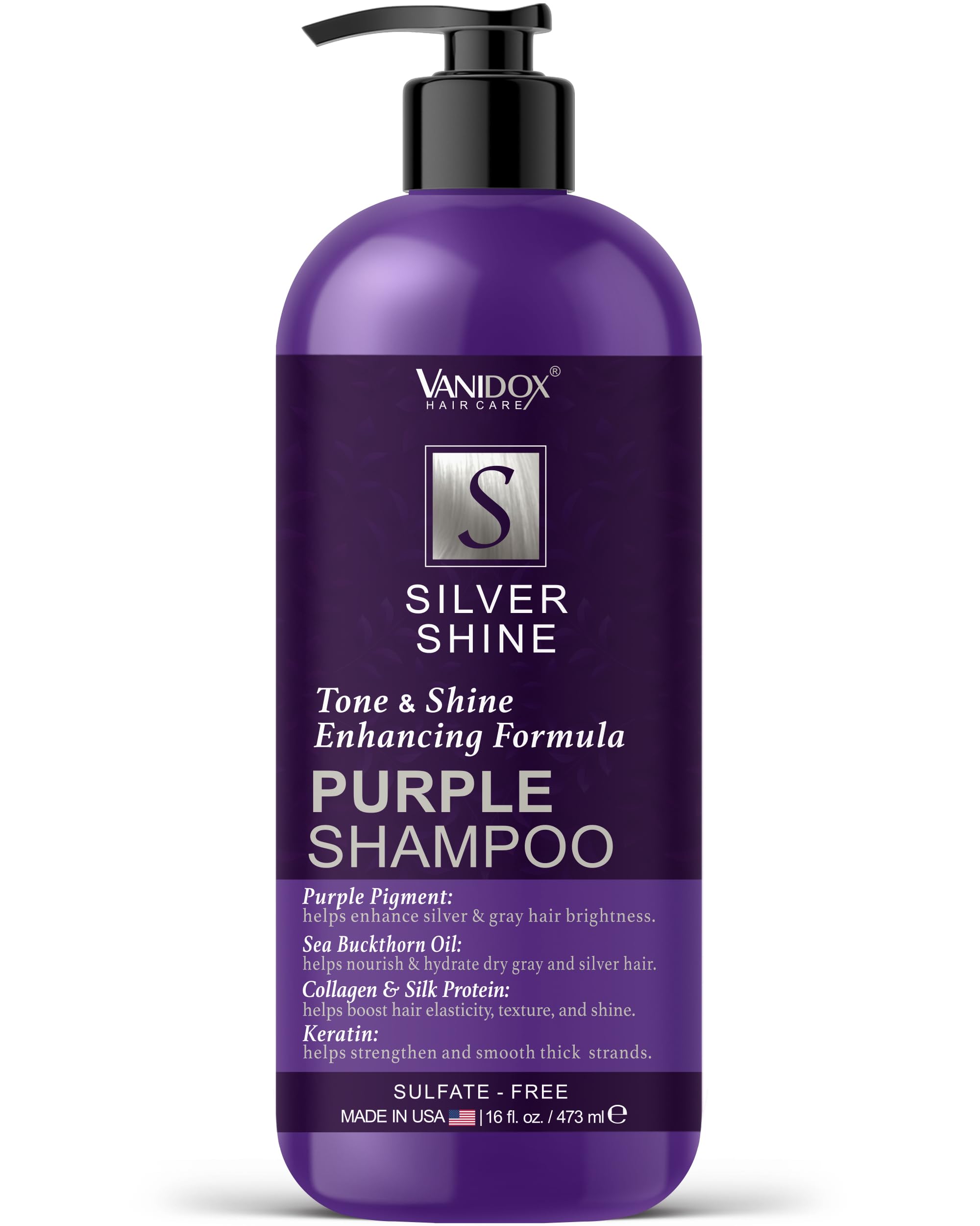 VANIDOX Sulfate Free Purple Shampoo for Grey and Silver Hair, Brass Toning Purple Shampoo Infused with Purple Pigment, Purple Sh