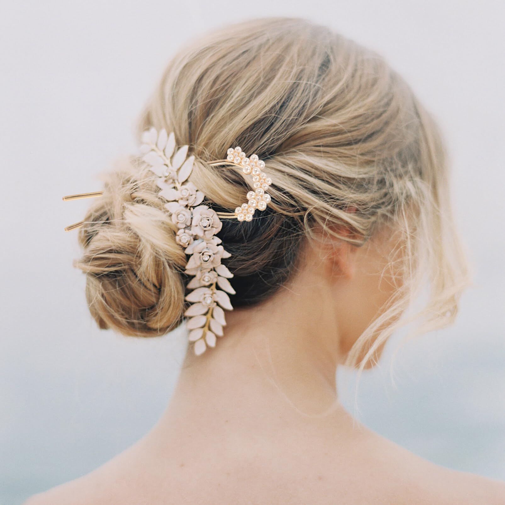 NOLITOY Pearl French Hair Pins, U Shaped Hair Fork Sticks Buns Updo Hair Accessories for Women Girls