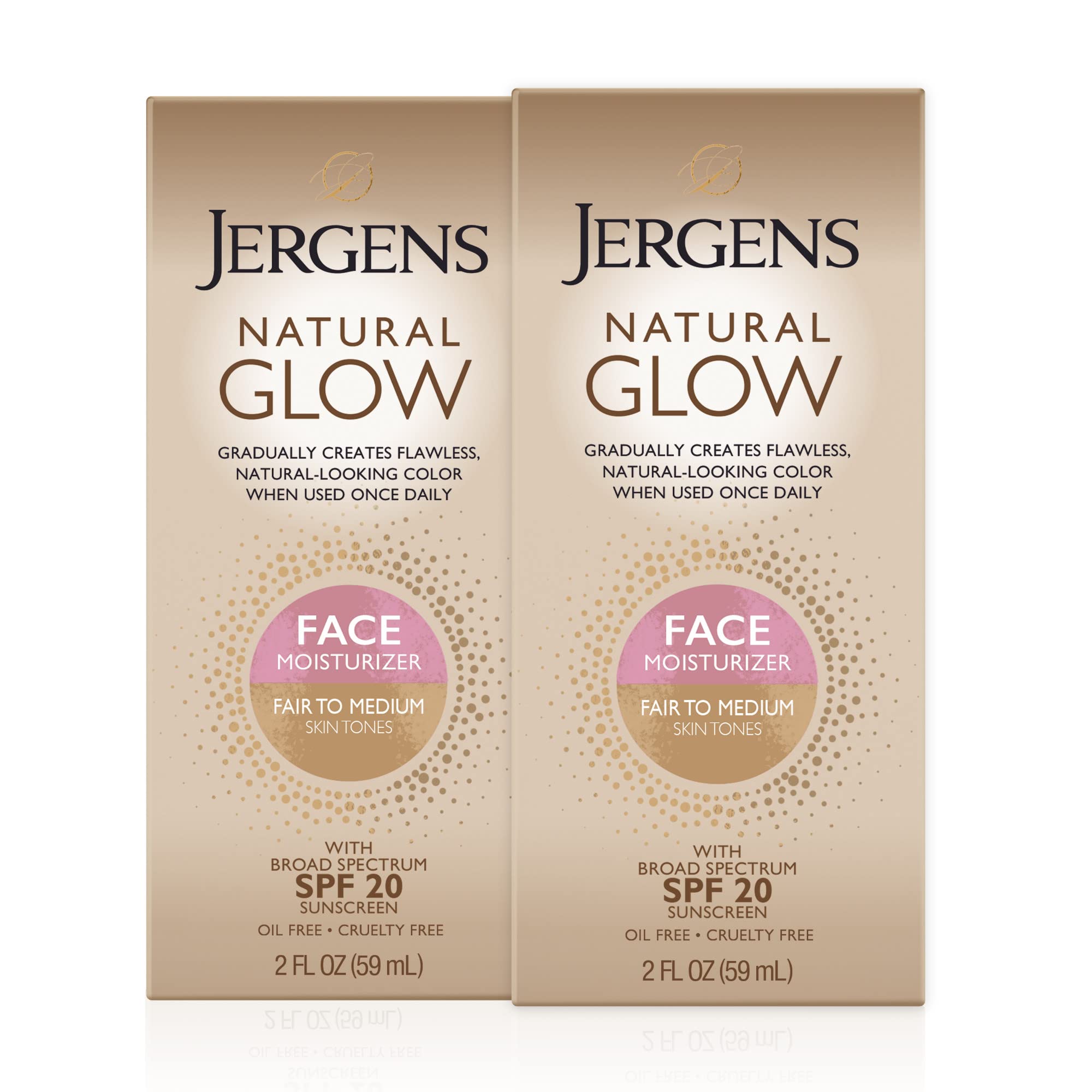 Jergens Natural Glow Face Self Tanner Lotion, Spf 20 Sunless Tanning, Fair To Medium Skin Tone, Daily Facial Sunscreen, Oil Free