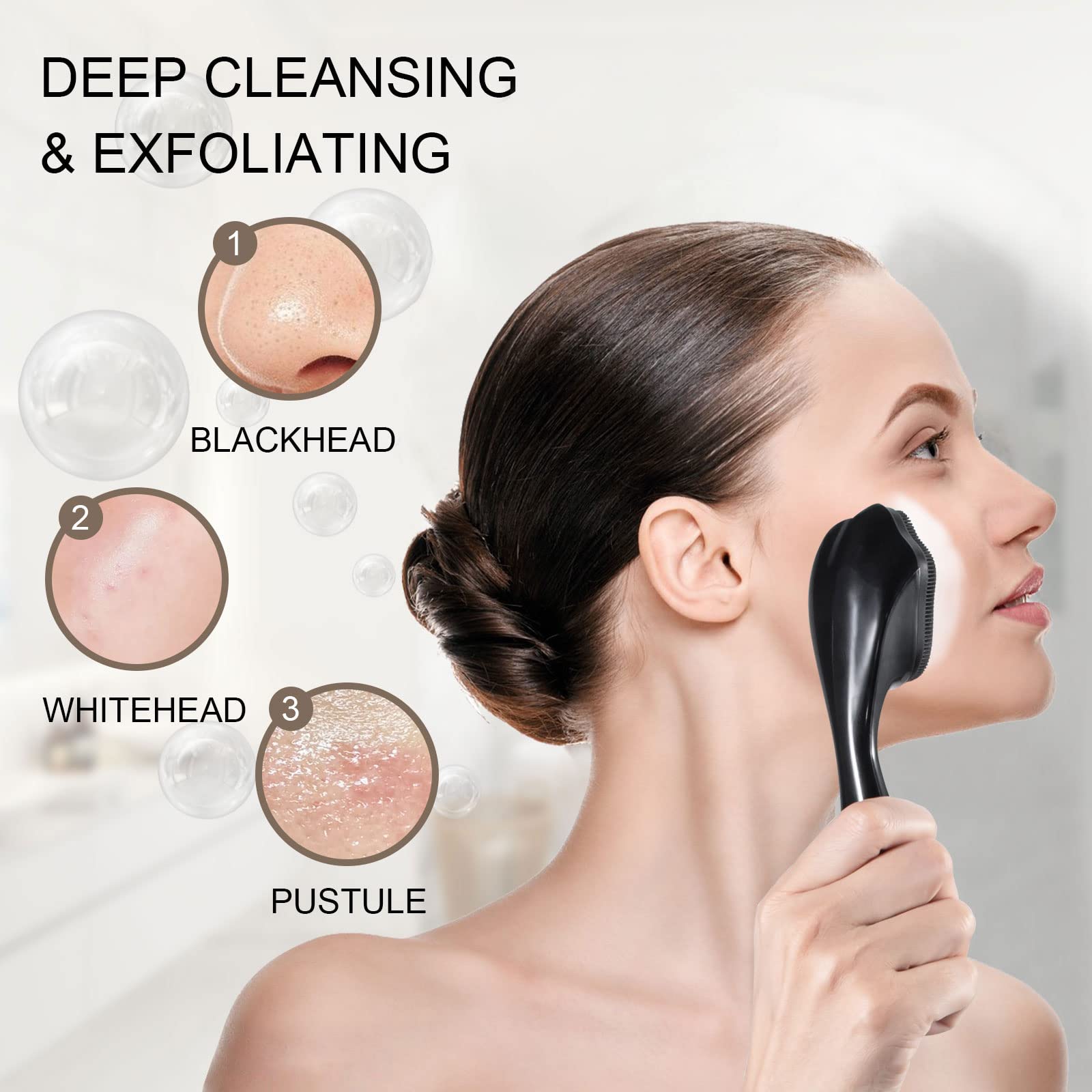 Silicone Face Scrubber Exfoliating Brush 2 Pack For Men, Beomeen Manual Handheld Facial Cleansing Brush Blackhead Scrubber, Soft