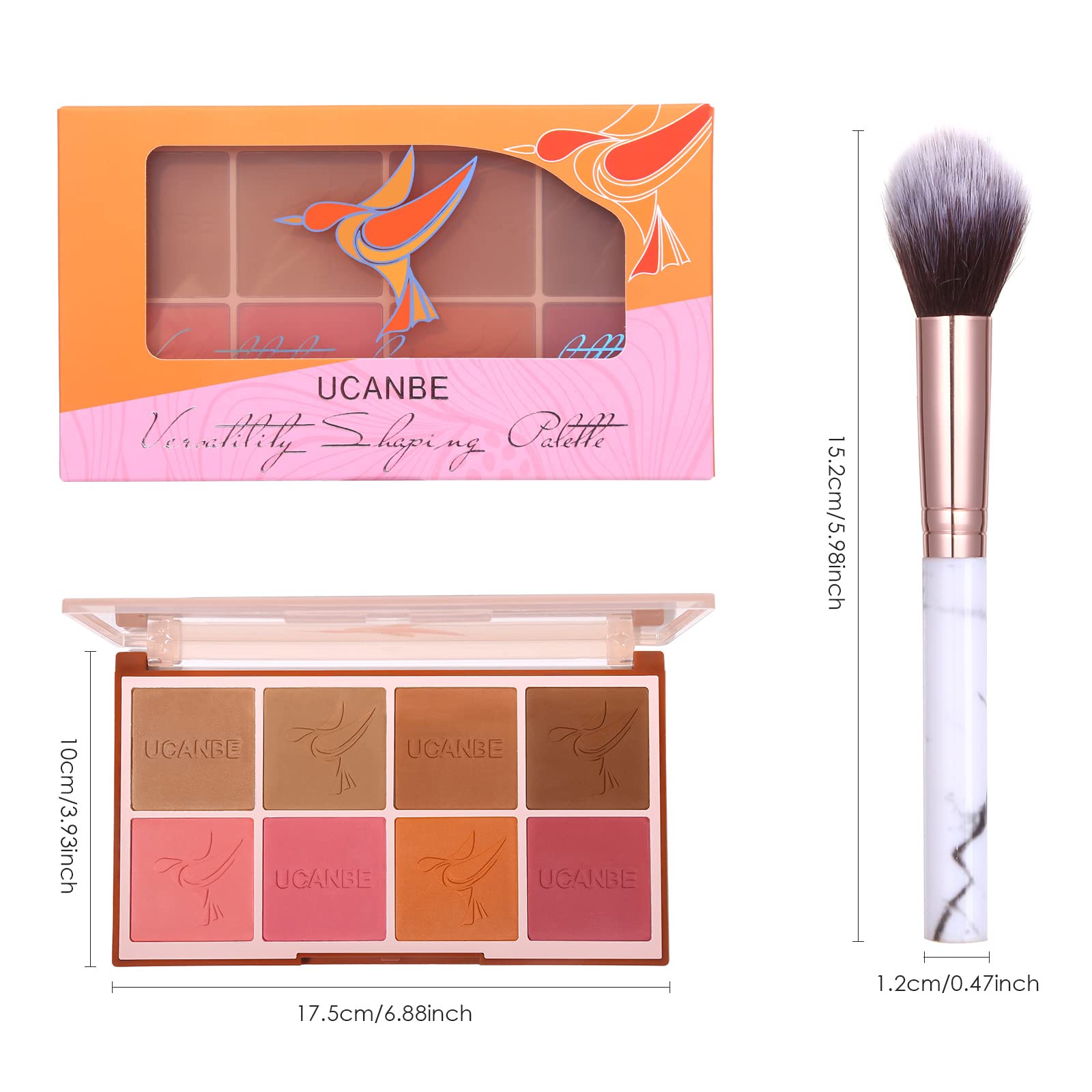 8 Colors Face Matte Blush Palette Shading Blusher With Brush - Buildable Facial Cheek Blusher Contour Bronzing Pressed Powder Ma