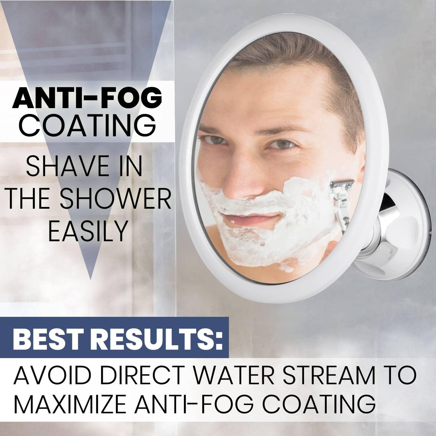 MIRRORVANA 3X Magnifying Round Shower Mirror for Fogless Shaving with Strong and Sticky Suction Cup, Shatterproof Surface and 36