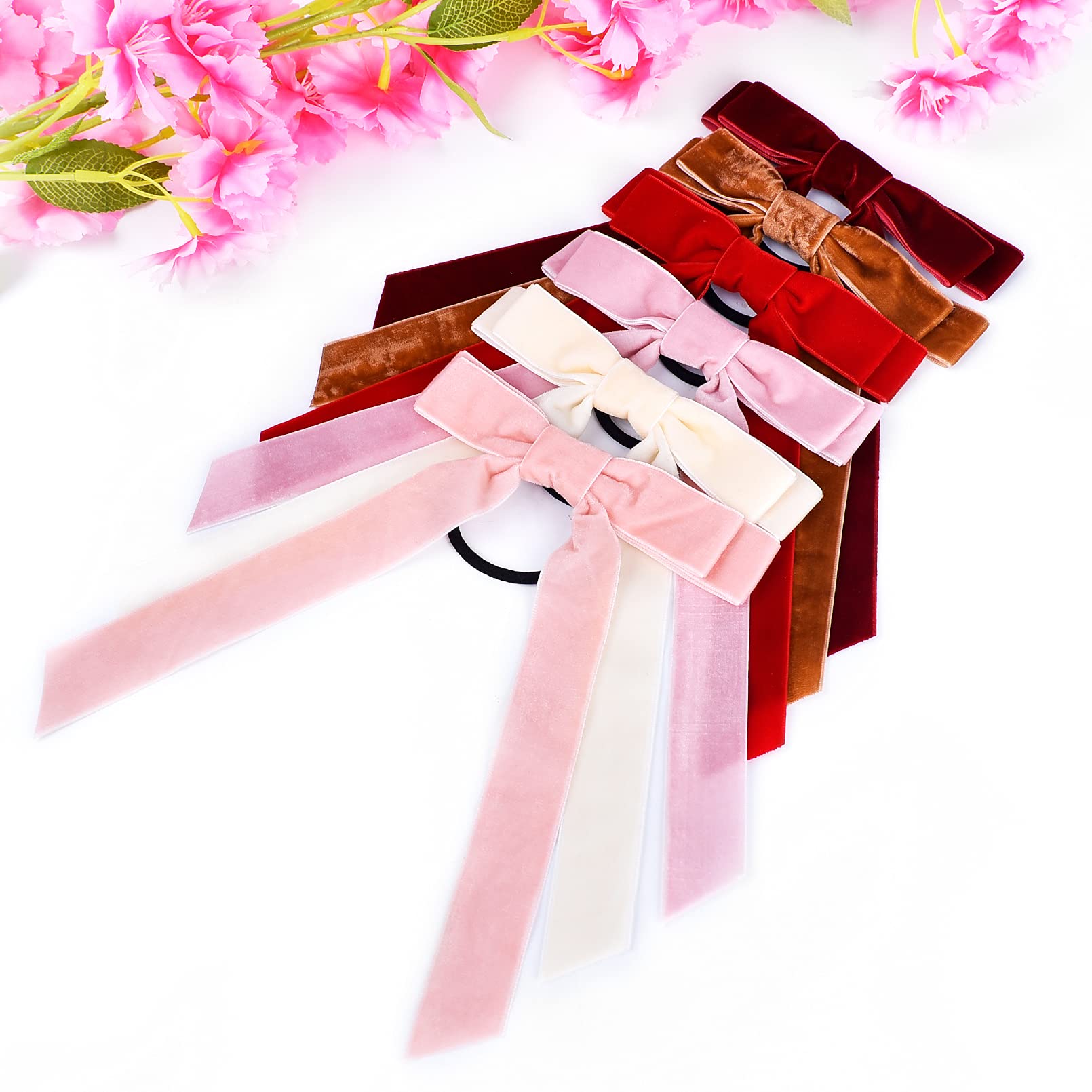 10Pcs Bow Hair Tie Velvet Hair Ribbon Elastics Hair Scrunchies Long Ponytail Holder Hair Bow Bands Rope Accessories For Women Gi