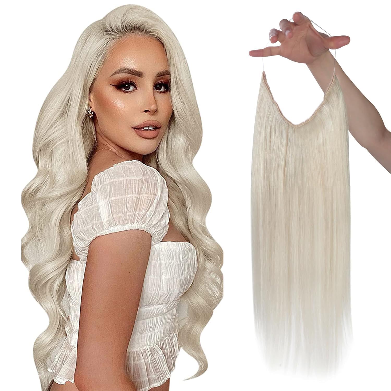Sunny Blonde Wire Hair Extensions Real Human Hair Platinum Blonde Invisible Wire Real Human Hair Extensions Blonde Hairpiece Ext