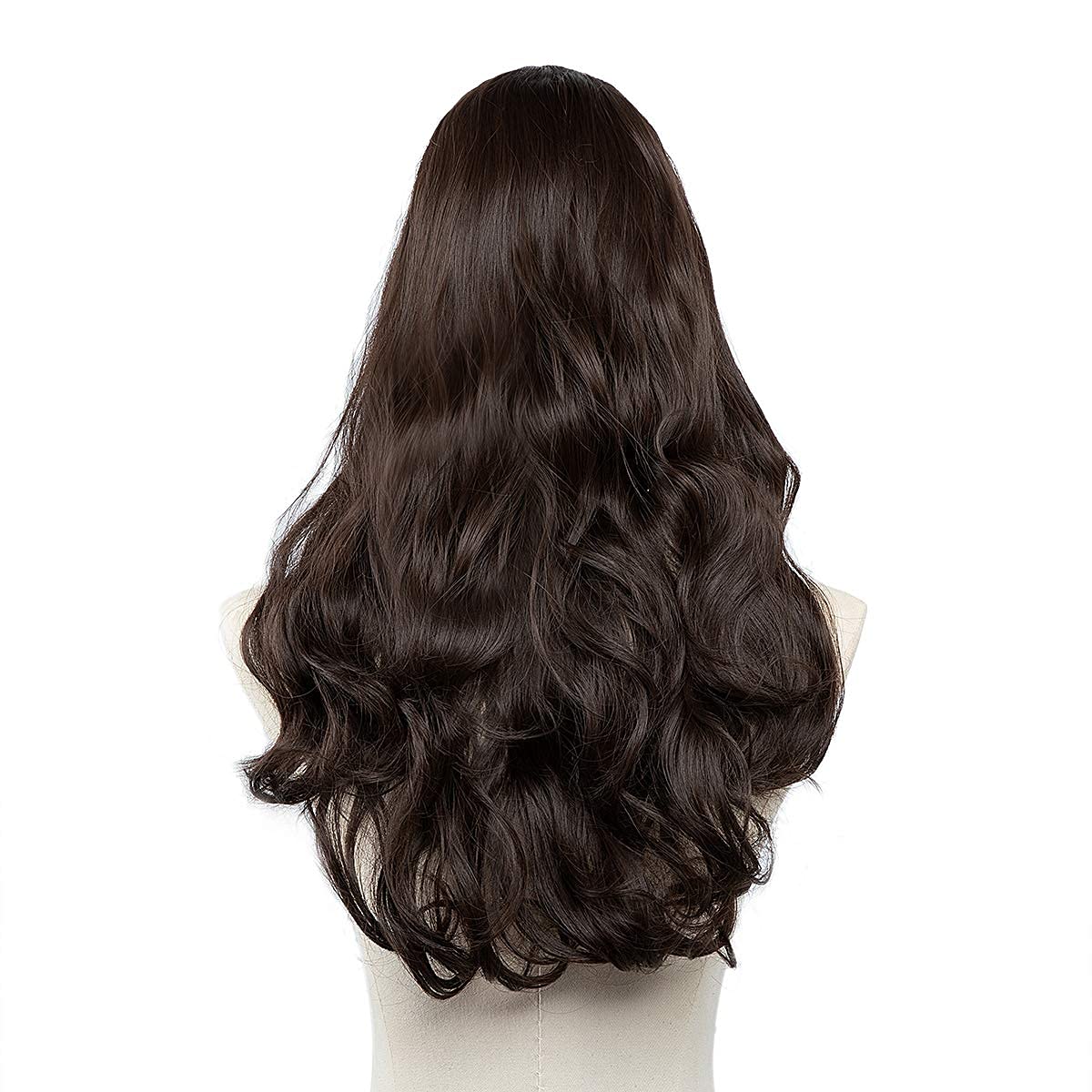Sarla Dark Brown Clip In U Part Hair Extensions Full Head Long Curly Wave Synthetic Hairpiece For Women 24 Inch