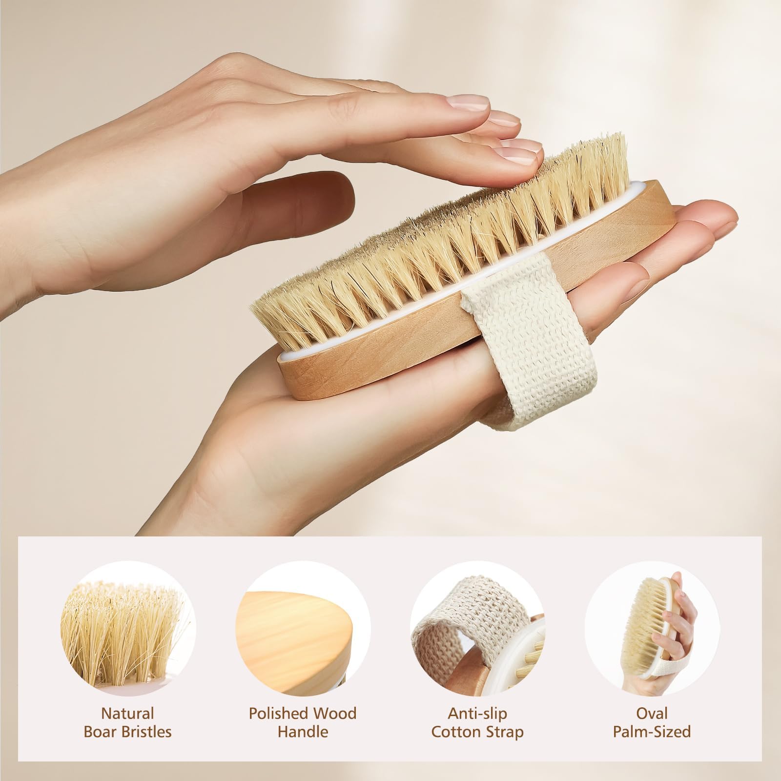 Popchose Dry Brushing Body Brush, Natural Bristle Dry Skin Exfoliating Brush Body Scrub For Flawless Skin, Cellulite Treatment,