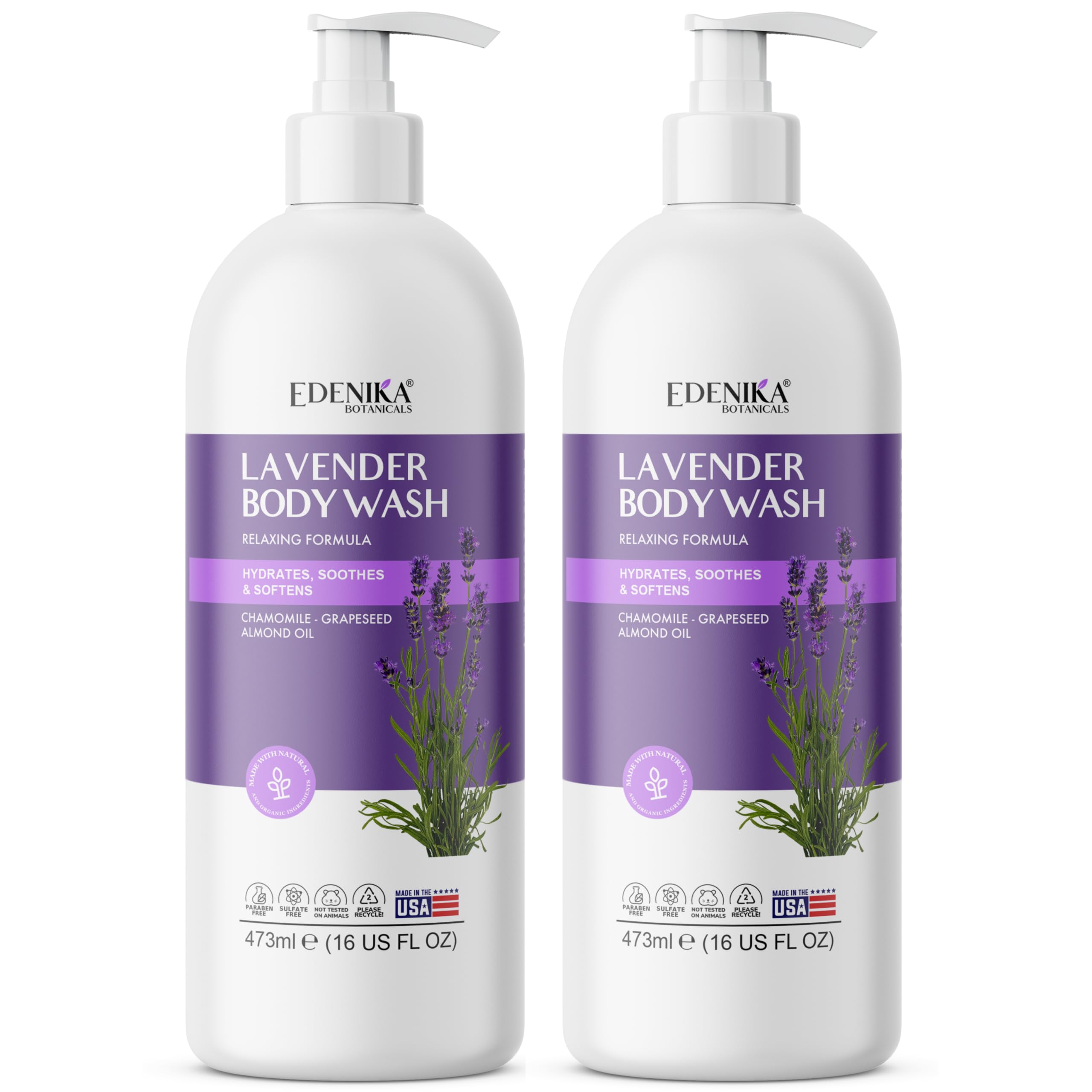 EDENIKA BOTANICALS Fresh Lavender Body Wash with Chamomile, Helps You Feel Calm and Relaxed, Stress Relief Shower Gel, Natural B