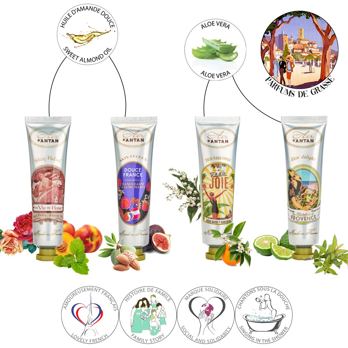 Hand Lotion Gift Set For Women 4Pcs Unair D'Antan, Hand Cream Gift Set With Shea Butter, Sweet Almond Oil, 4 Hand Cream For Wome