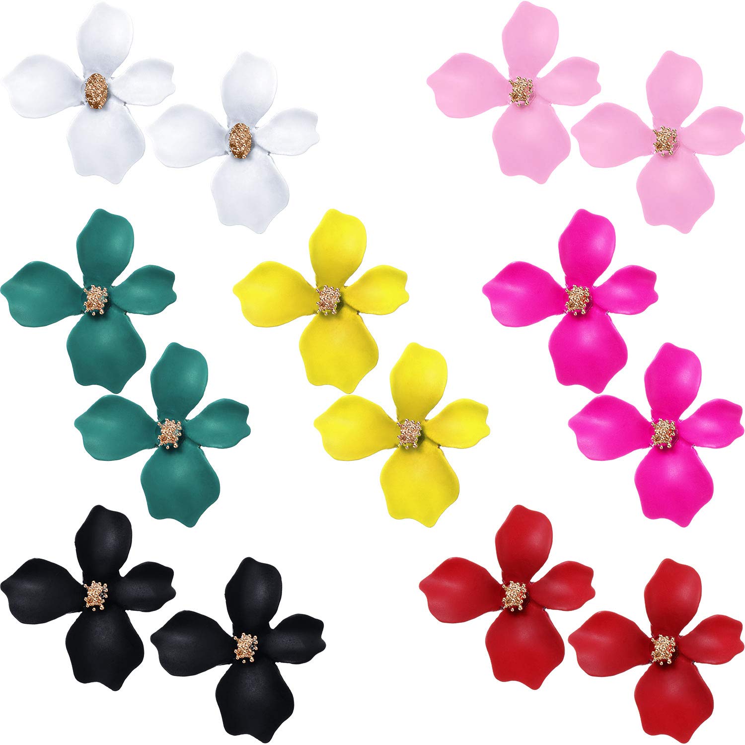 7 Pairs Boho Flower Stud Earrings for Women, Flower Shaped Daisy Earrings with Gold Bud (Fresh Style)