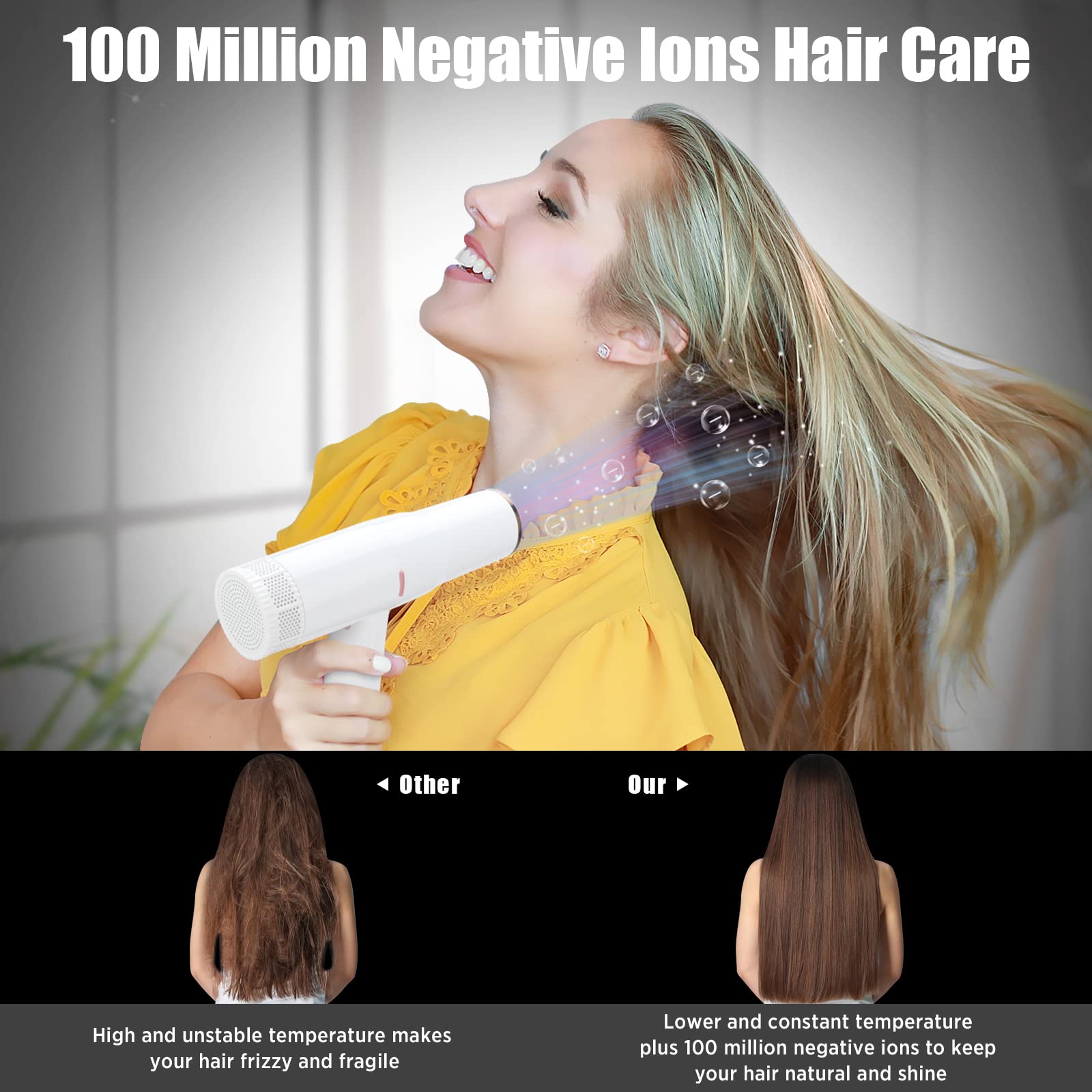 Hair Blow Dryer with Diffuser, IG INGLAM Professional 110,000 RPM High Speed Brushless Motor Negative Ion Low Noise Constant Tem
