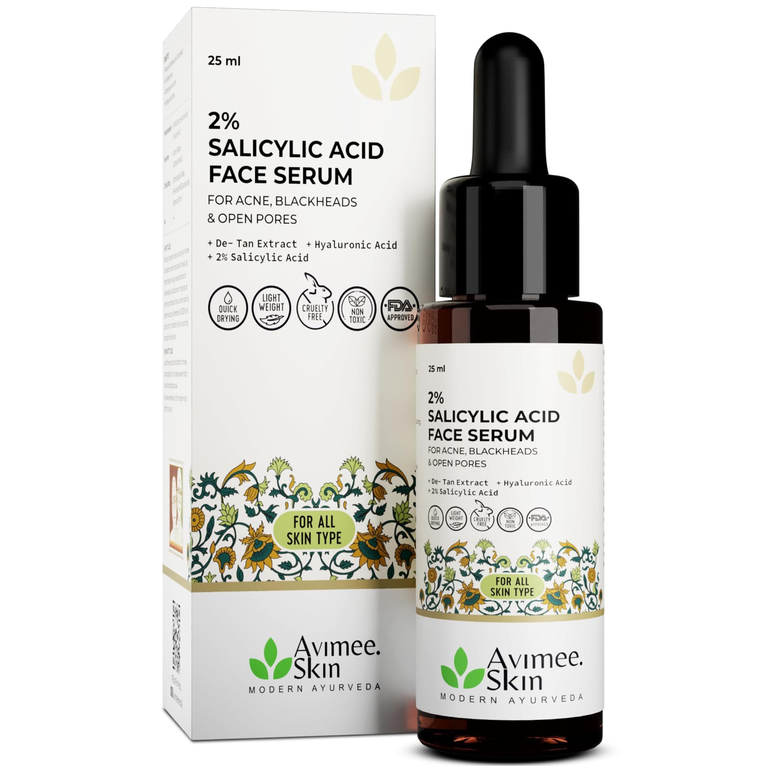 Avimee Herbal 2% Salicylic Acid Face Serum For Acne, Blackheads & Open Pores | Reduces Excess Oil & Bumpy Texture | For Acne Pro