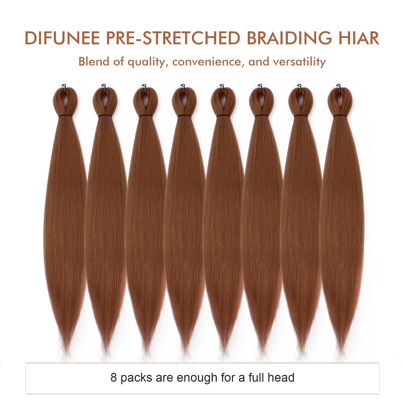 Difunee Pre-Stretched Braiding Hair - 24 Inch 8 Packs Brown Long Braiding Hair For Twist Or Box Braids, Yaki Texture Hot Water S