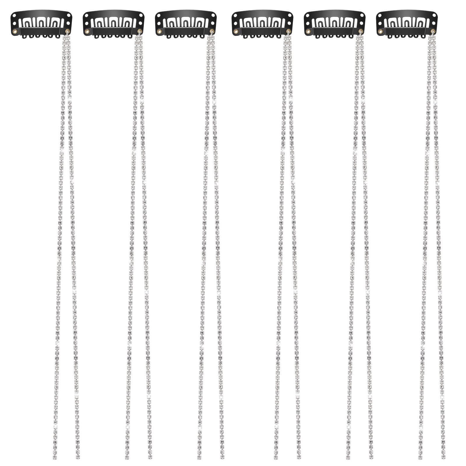 6 Pcs Hair Chain Silver Bling Tassel Hairs Charms with Clips Rhinestone Hair Jewelry for Braids Crystal Extensions Clips for Bra
