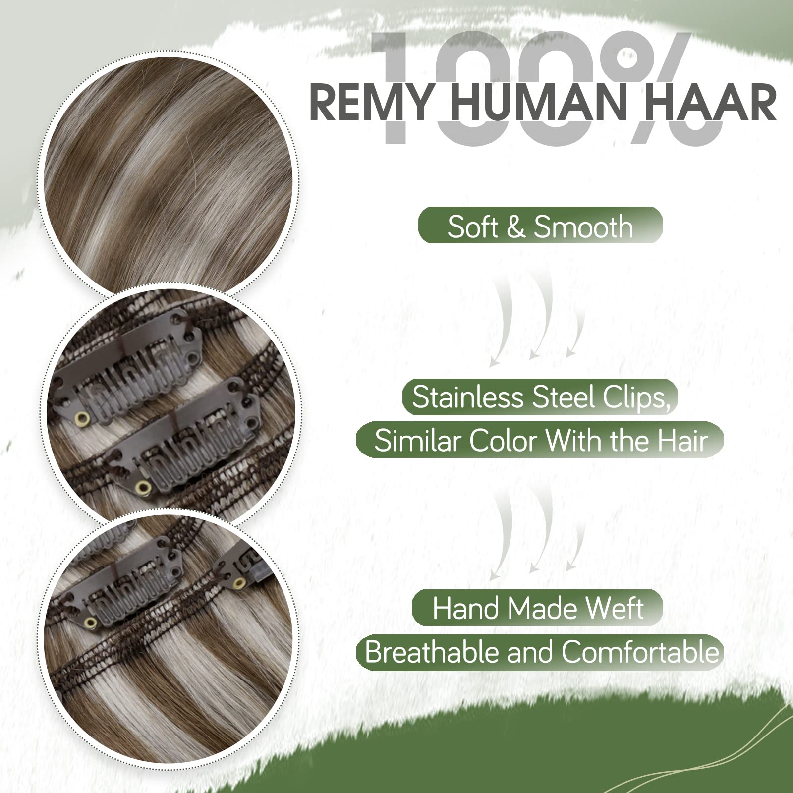 Hetto Clip In Hair Extensions Human Hair #10/613 Golden Brown Mix Bleach Blonde Clip In Extensions Human Hair Straight Clip In H