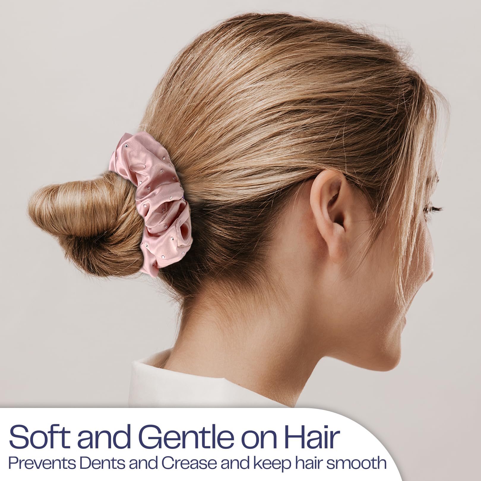 Celestial Silk Mulberry Silk Scrunchies For Hair (Lavender, White, Pink With Rhinestones)