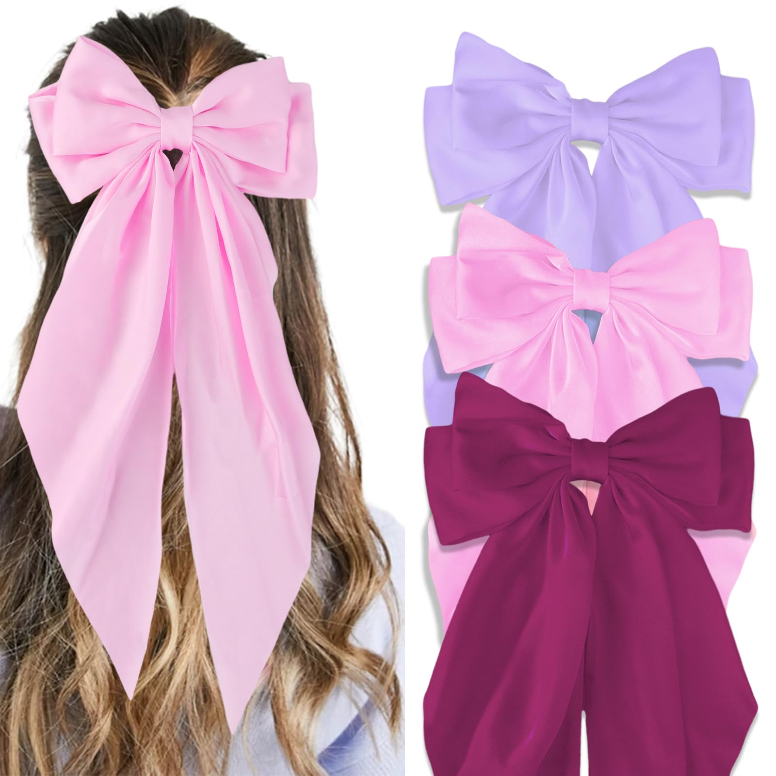 Canitor Hair Bows for Women Silky Satin Hair Ribbon Hair Barrettes Clip Oversized Long Tail Hair Bows Cute Aesthetic Coquette Ha
