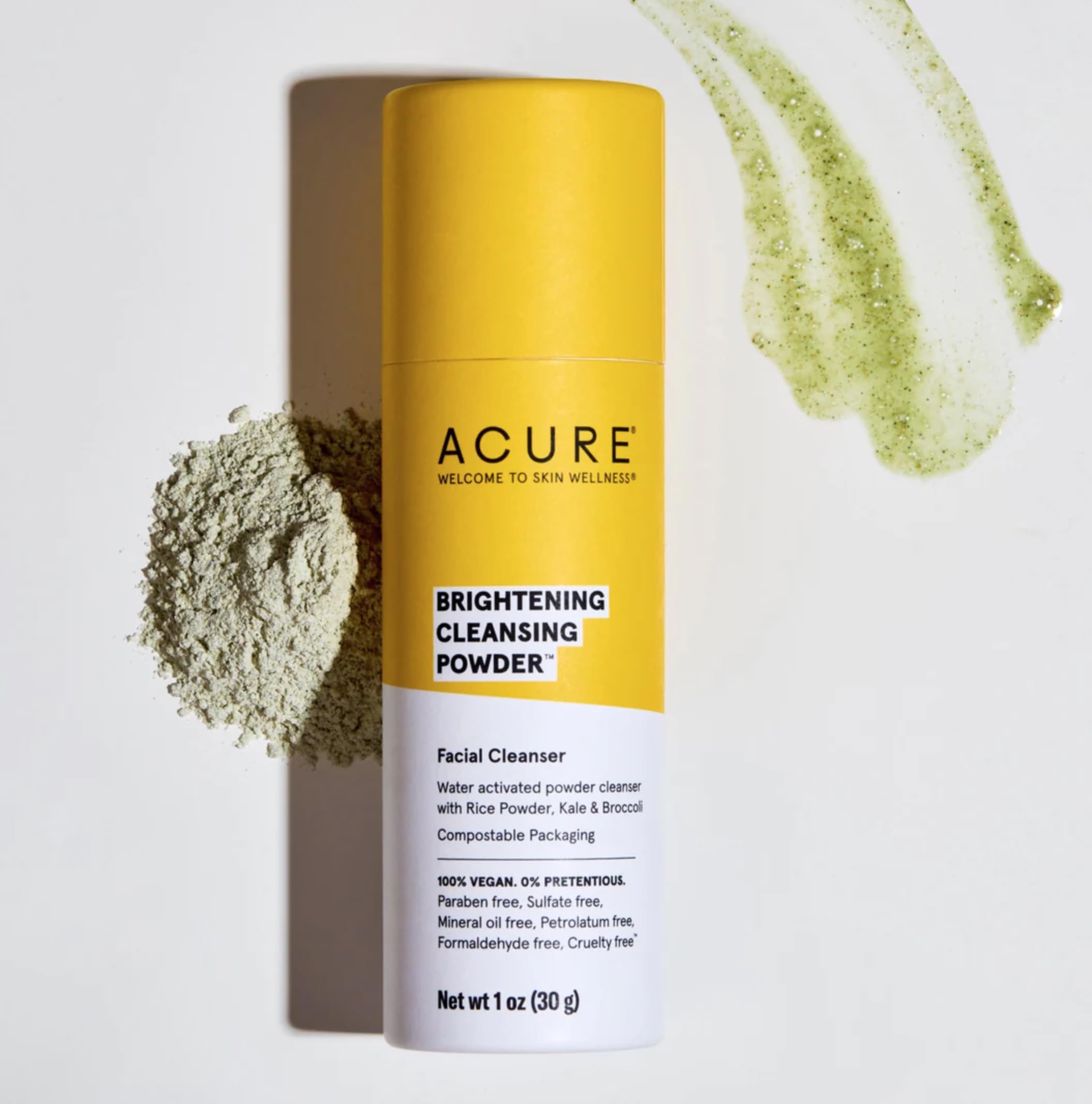 Acure Brightening Cleansing Powder - Concentrated Cleanser, Moisture Retention & Refining Skins Texture - Water-Activated Cleans