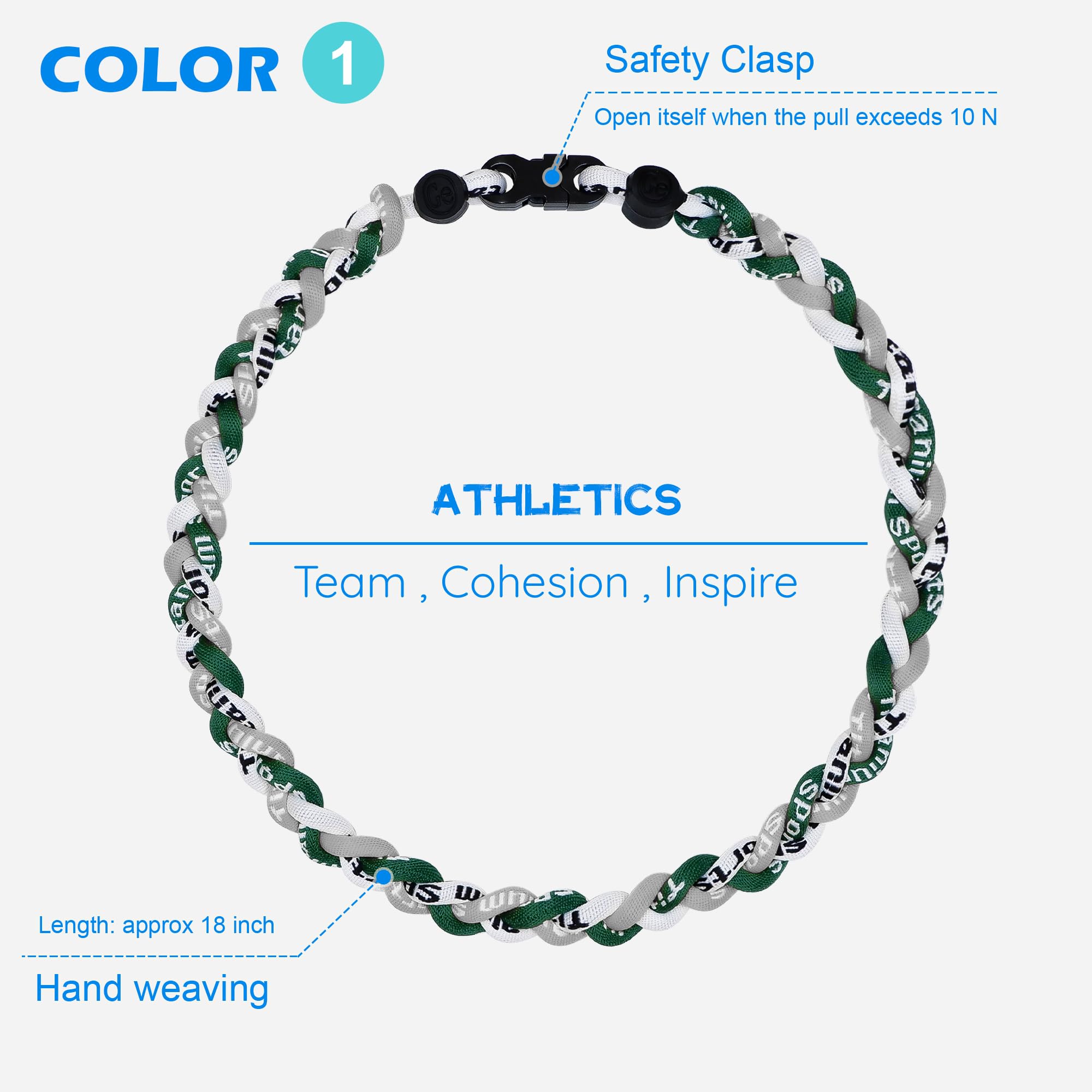 SUPBOMM 3 pcs Baseball Rope Necklaces, League Team Colors Braided Necklace, Baseball Team Gifts, Athletics