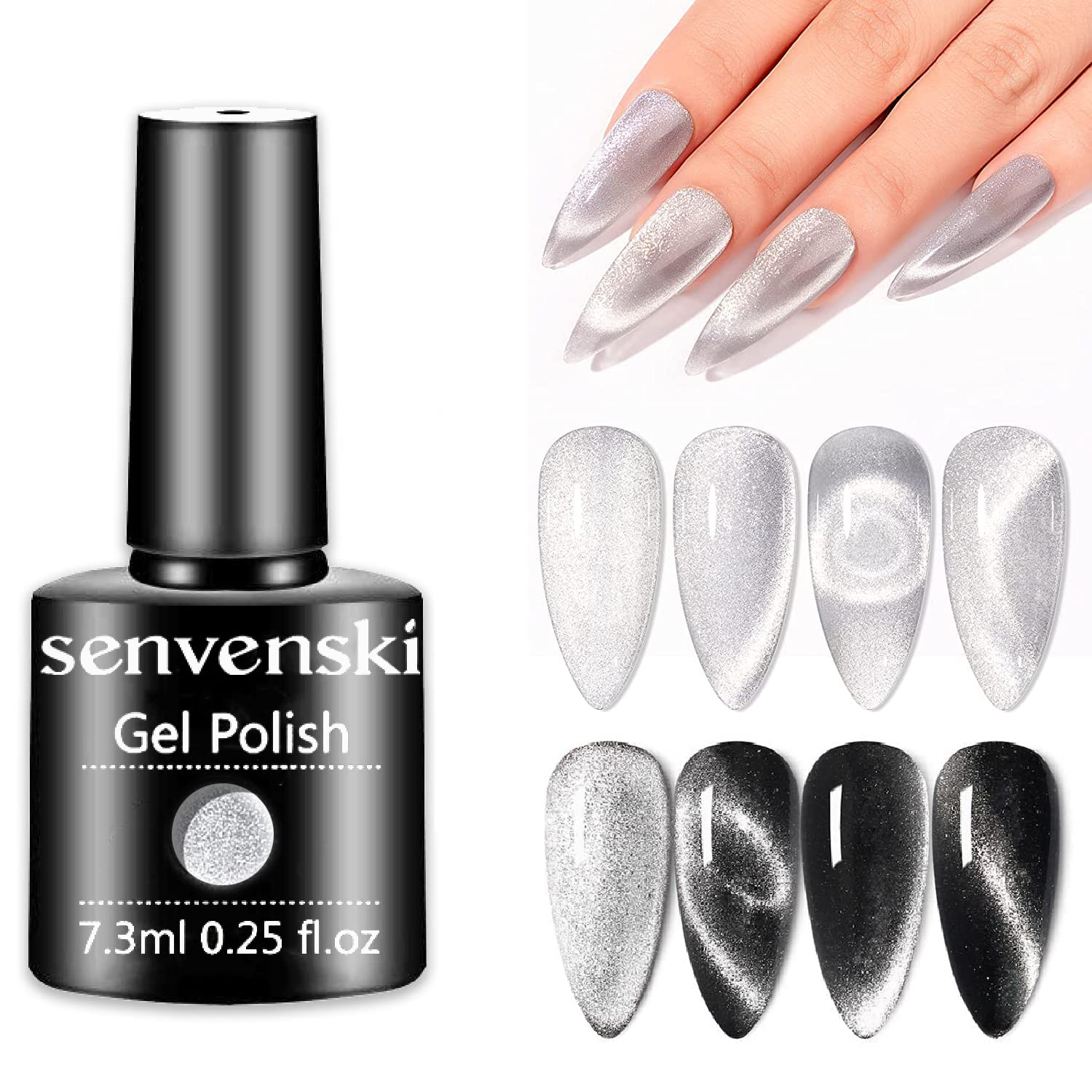 Senvenski Silver Cat Eye Gel Nail Polish Crystal Holographic Magnetic Reflective Glitter Gel Polish Snowlight Chameleon Universa
