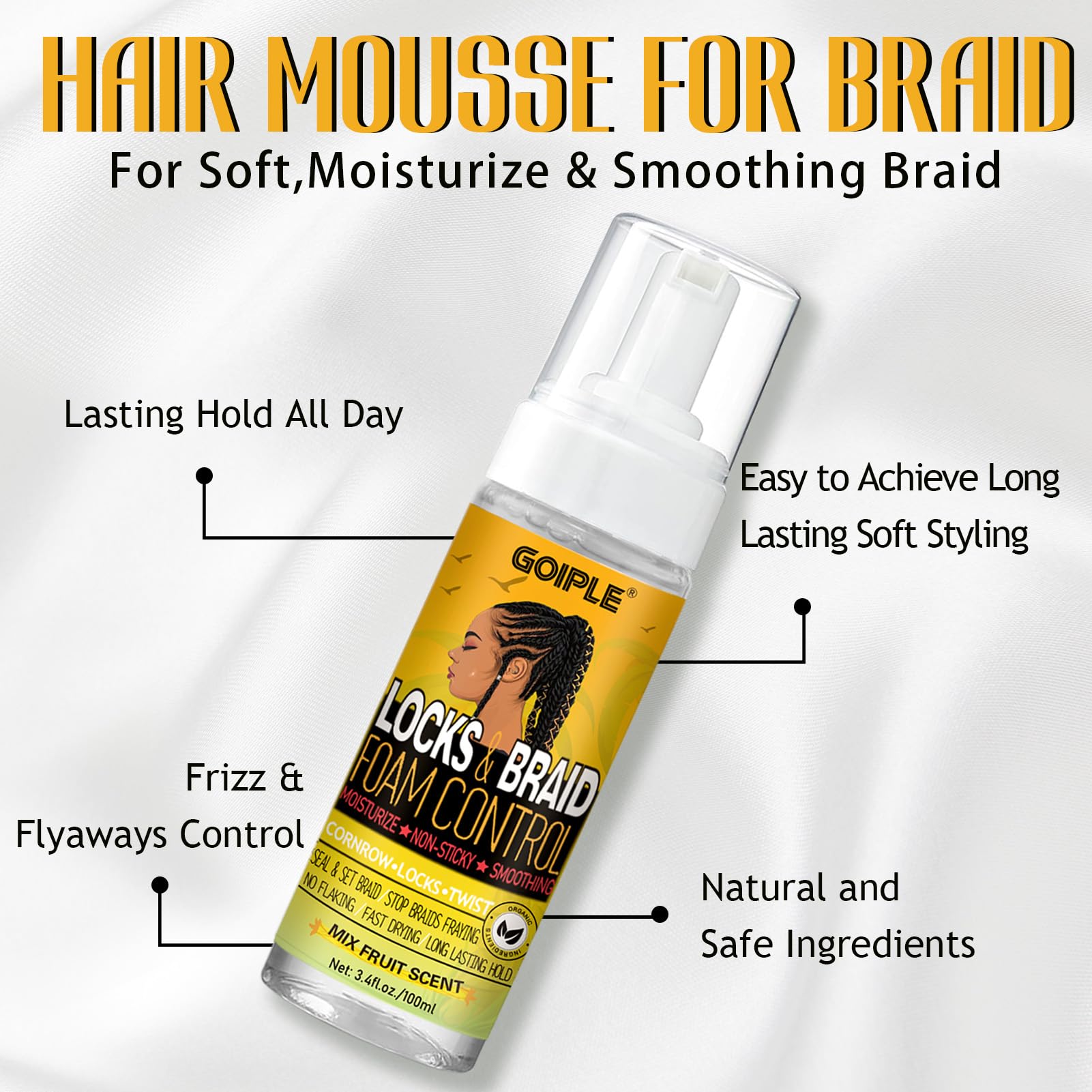 Braid Foam Control Mousse Braiding Mousse For Braids Twist, Locs, No Flake Mousse For Braids Style And Moisturizes, Rosemary Oil