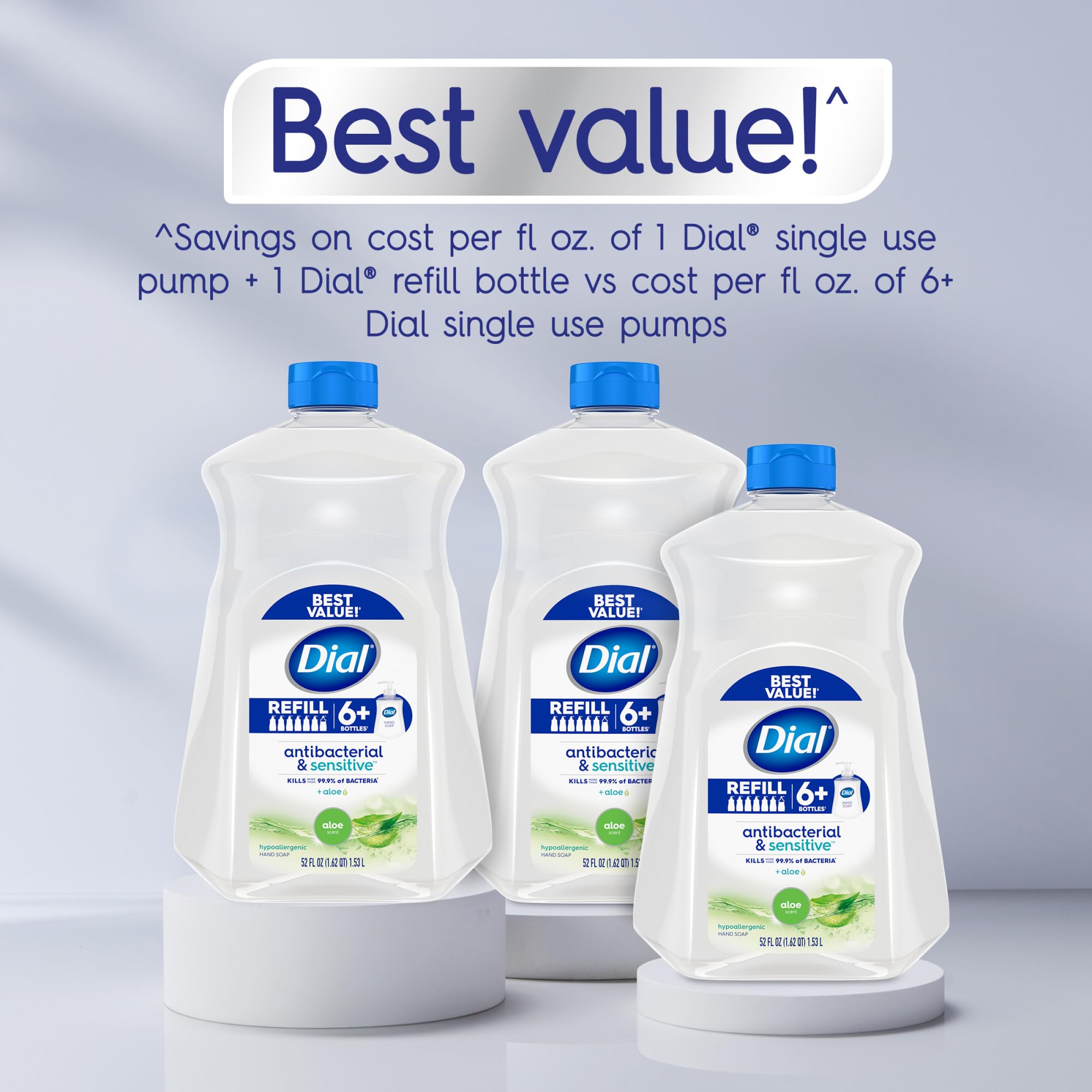Dial Antibacterial Liquid Hand Soap Refill, Aloe, 52 fl oz (Pack of 3)