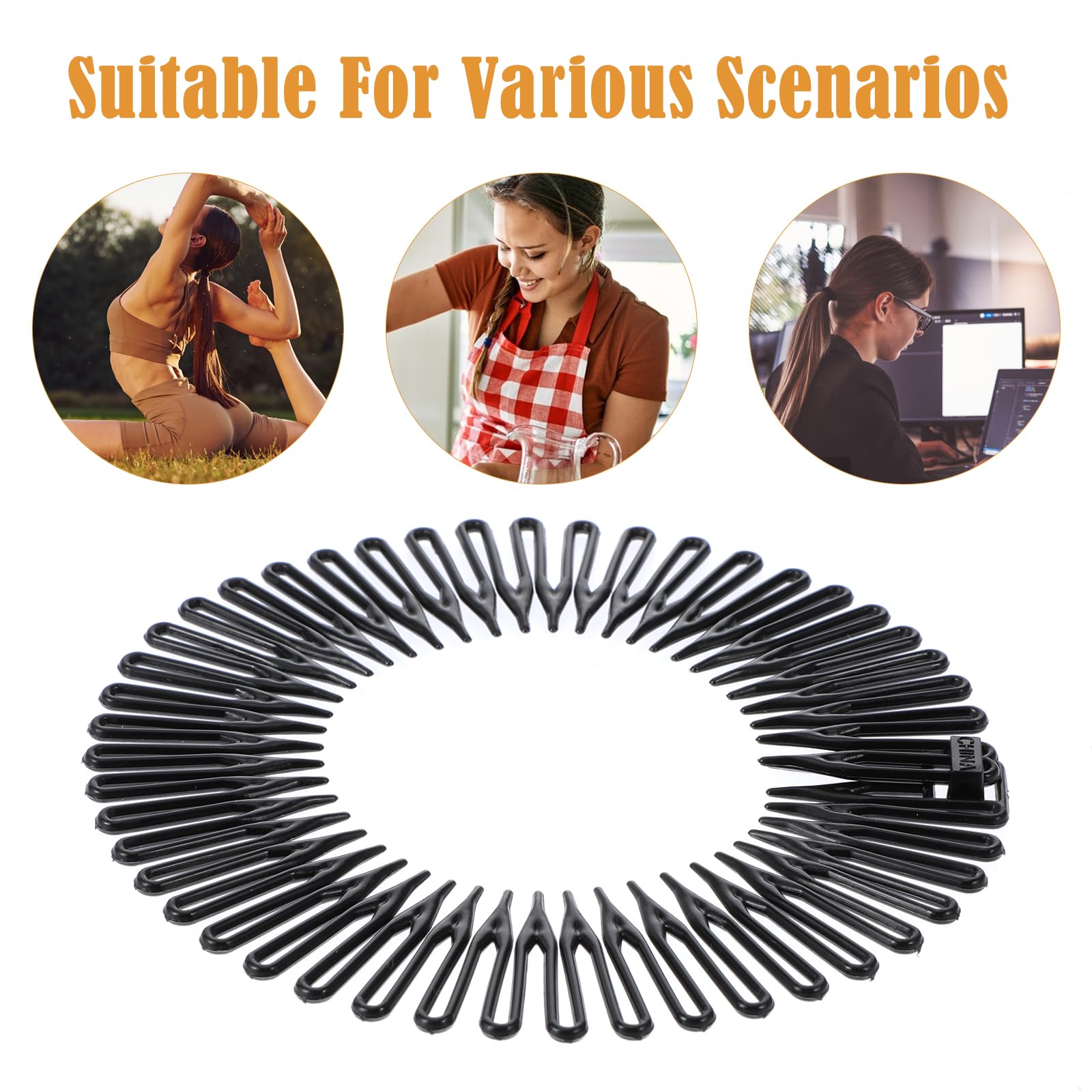 Gjinxi 6PCS Full Circular Stretch Comb Headbands, Flexible Plastic Circle Comb, Elastic Zig Zag Circle Tooth Headband Hairband H